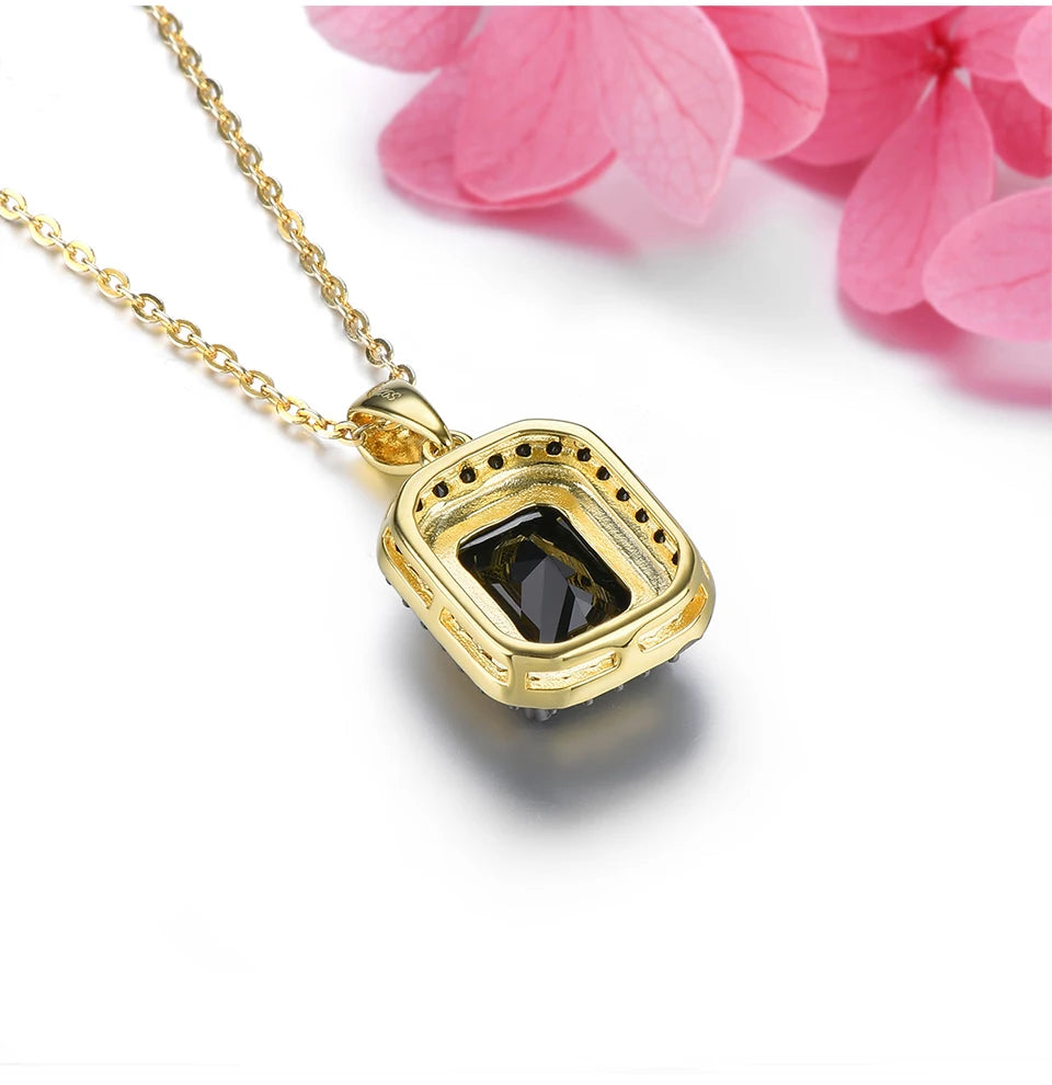 Natural Black Spinel Solid Sterling Silver Yellow Gold Plated Pendants 2.9 Carats Genuine Gemstone Classic Fine Jewelry Gifts