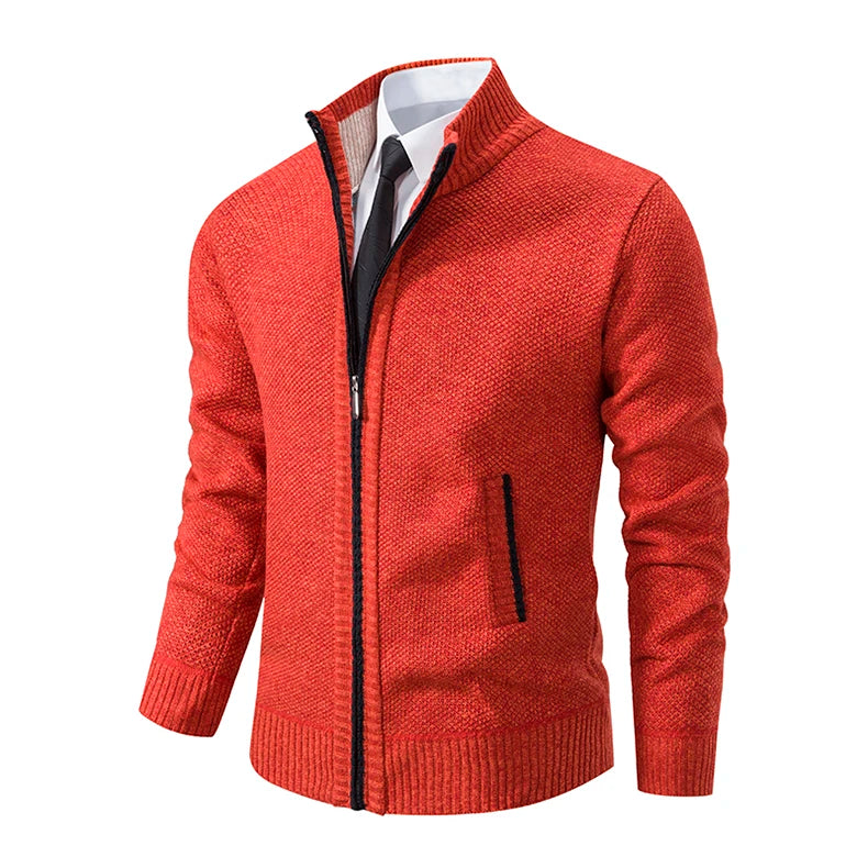 Autumn And Winter New Jersey Men's Casual Sports Coat Solid Color Stand Collar weater Grab Fleece Warm Zipper Cardigan