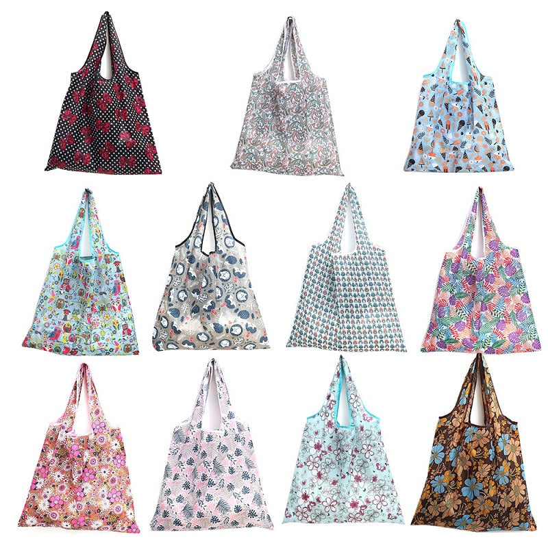 Foldable Shopping Bag Reusable Travel Grocery Bag Eco-Friendly Beach Toy Storage Bags Lemon Printing Tote Pouch Bag Package