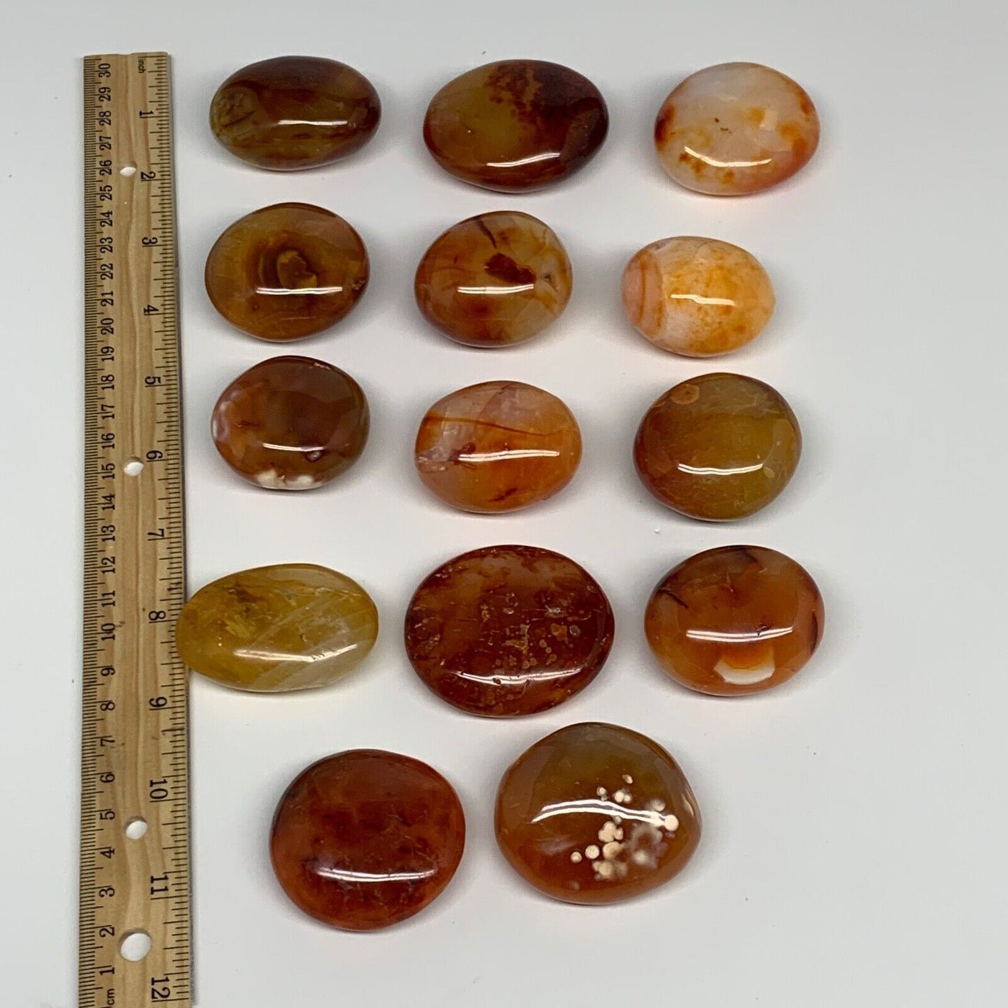 2.2 lbs, 1.6"-2.2", 14pcs, Red Carnelian Palm-Stone Polished Crystals, B28379