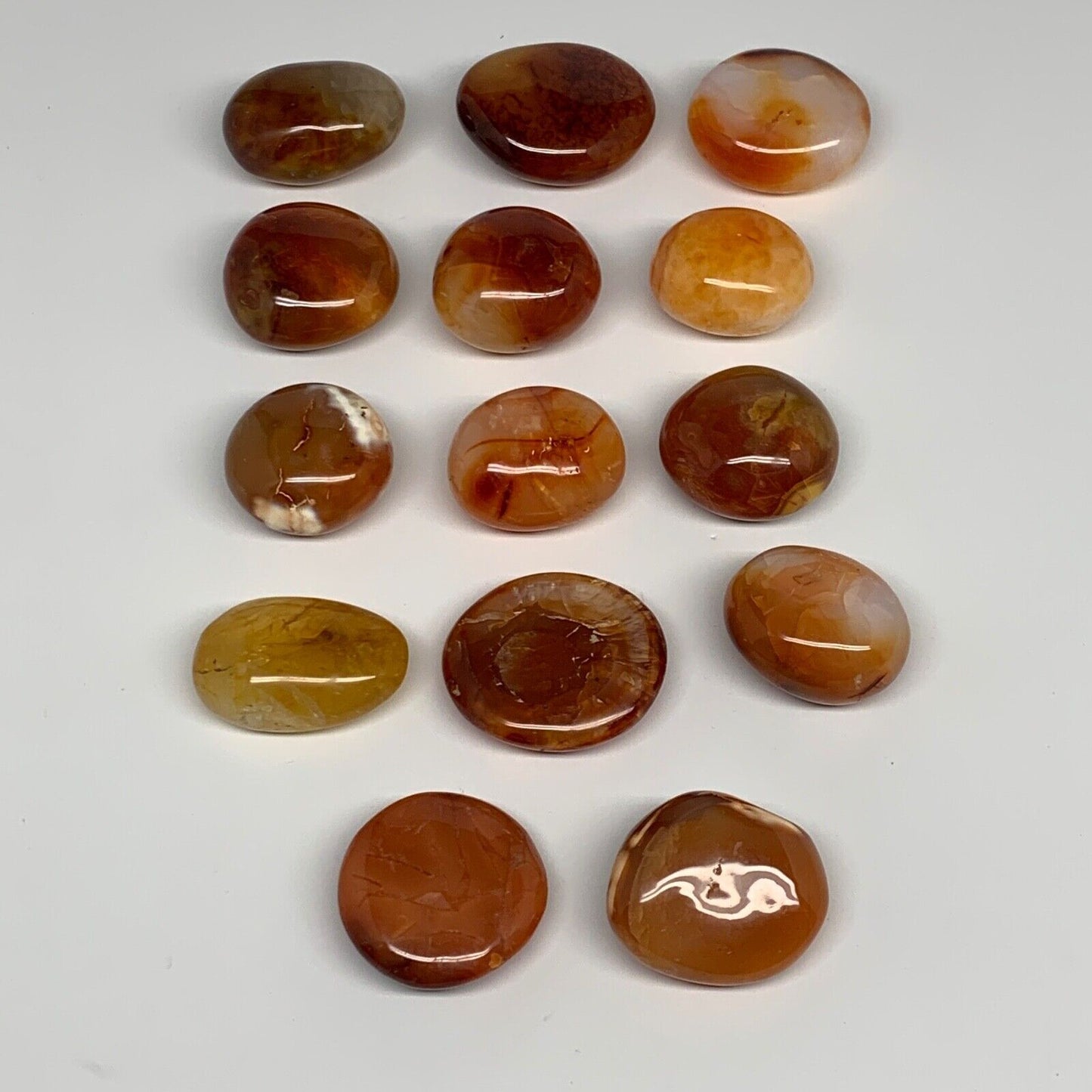 2.2 lbs, 1.6"-2.2", 14pcs, Red Carnelian Palm-Stone Polished Crystals, B28379