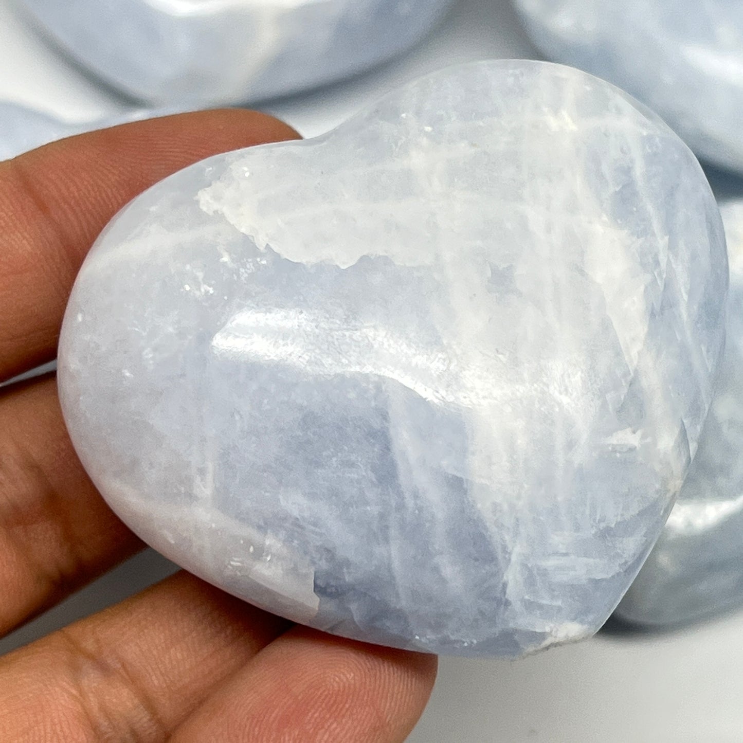 1025g (2.2 lbs) , 8 pcs, 1.9"- 2.2", Blue Calcite Hearts from Madagascar, B20855