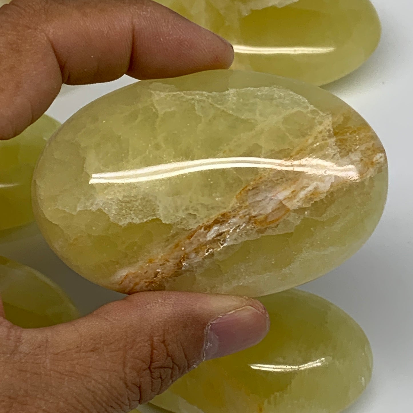 2.2 lbs (1000 Grams), 2.2"-2.9", 9pcs, Lemon Calcite Palm-Stone Polished, B24692