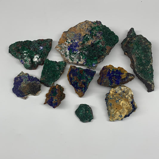 1172g, 1.1"-4.8", 10pcs Lot, Azurite Malachite Mineral Specimen @Morocco, B11284