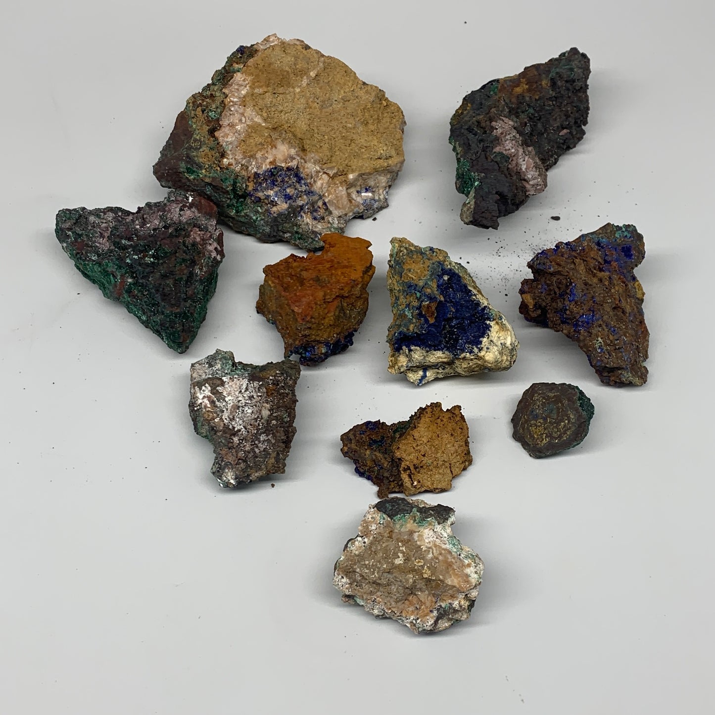 1172g, 1.1"-4.8", 10pcs Lot, Azurite Malachite Mineral Specimen @Morocco, B11284