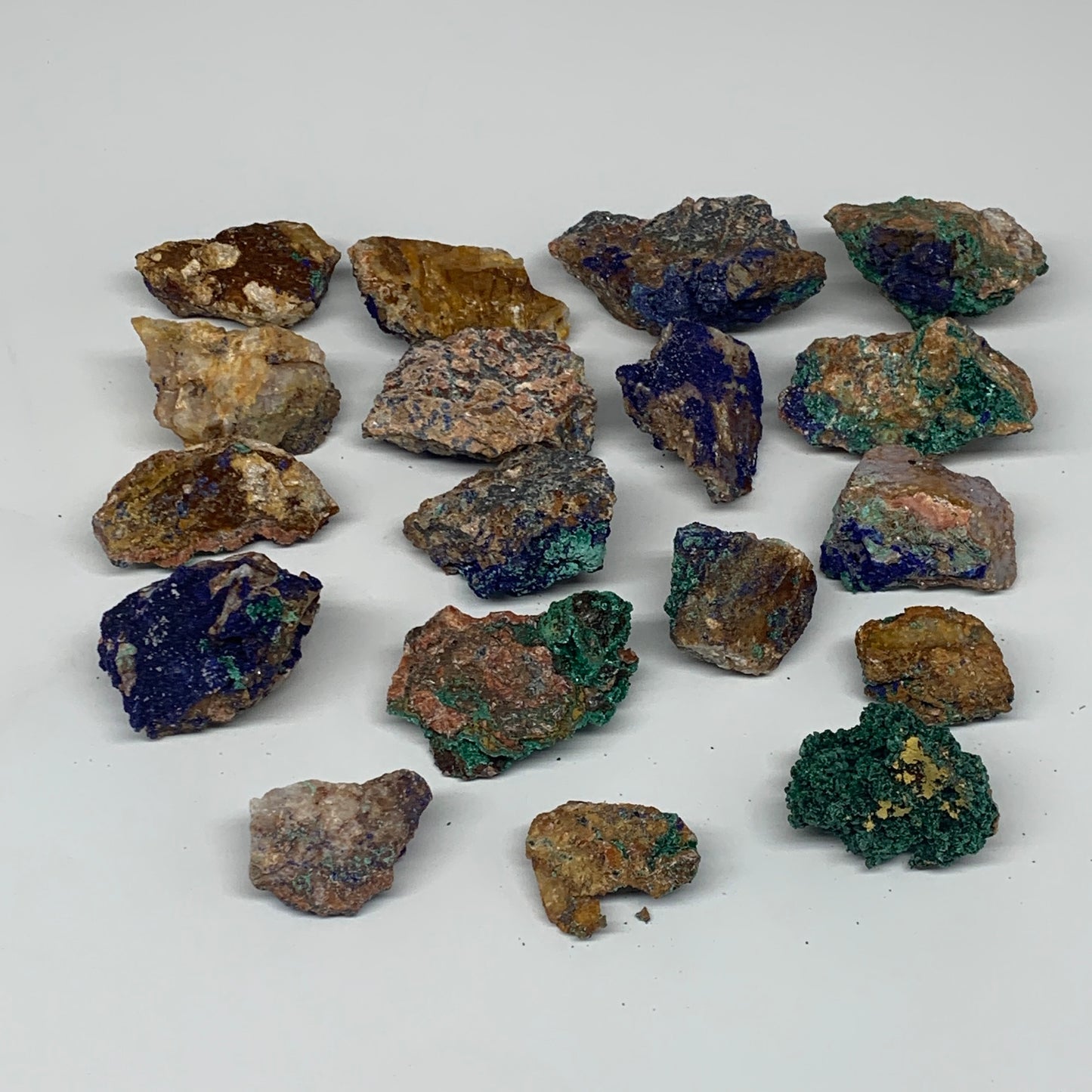 1042g, 1.4"-3", 18pcs Lot, Azurite Malachite Mineral Specimen @Morocco, B11285