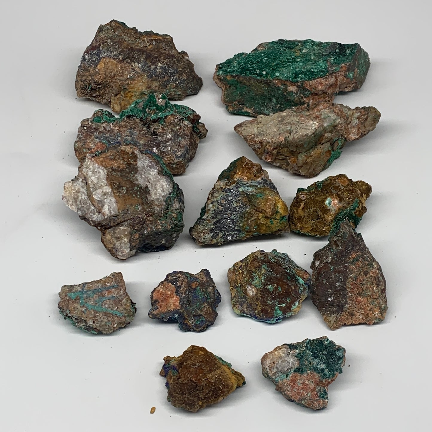 1990g, 1.7"-4.7", 18pcs Lot, Azurite Malachite Mineral Specimen @Morocco, B11286