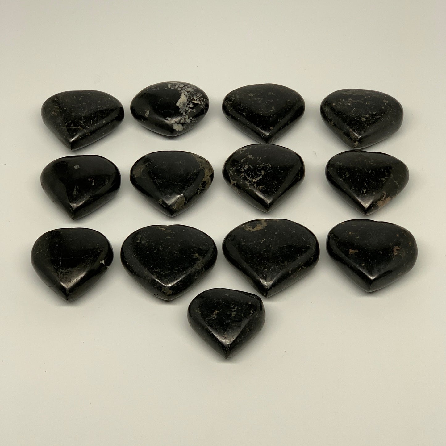 1030g (2.2 lbs) , 13 pcs, 1.6"- 2", Black Tourmaline Hearts from Brazil, B22607