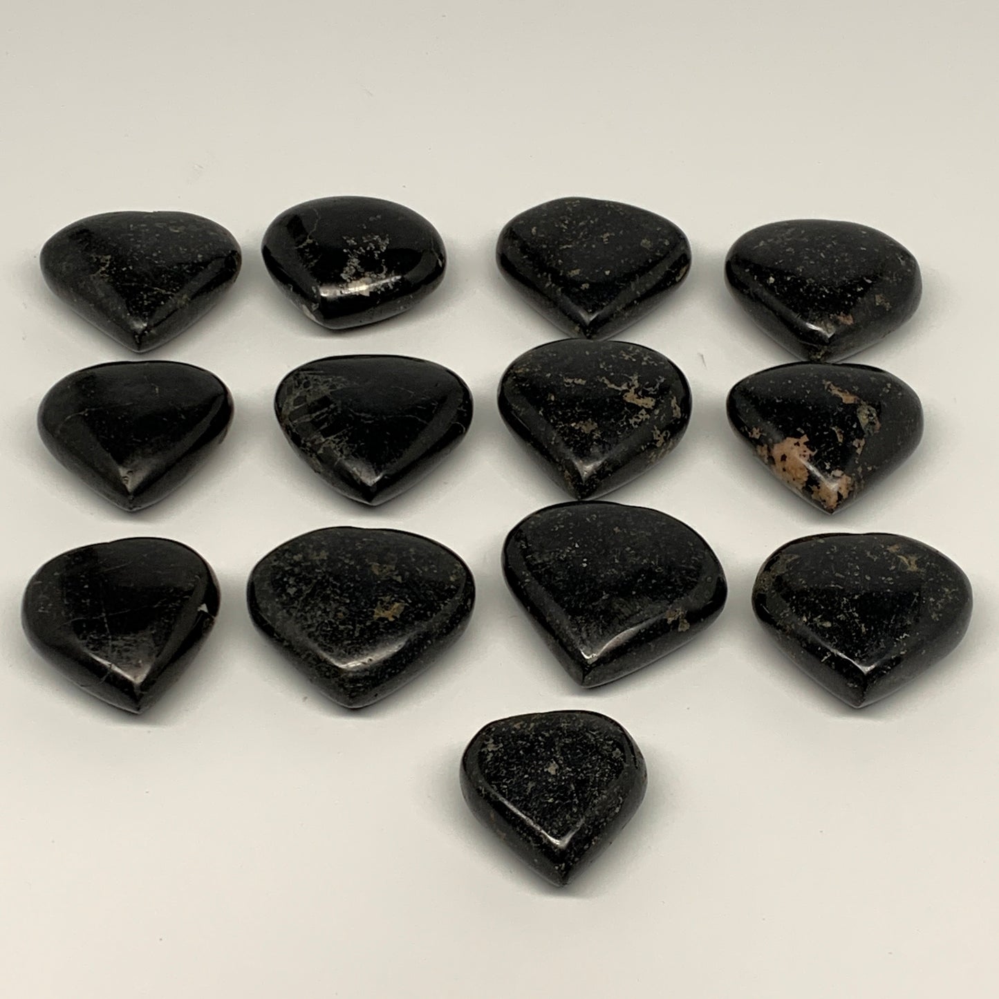 1030g (2.2 lbs) , 13 pcs, 1.6"- 2", Black Tourmaline Hearts from Brazil, B22607