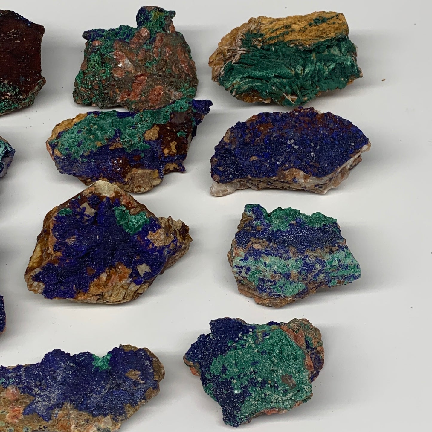1302g, 2.1"-3", 11pcs Lot, Azurite Malachite Mineral Specimen @Morocco, B11288