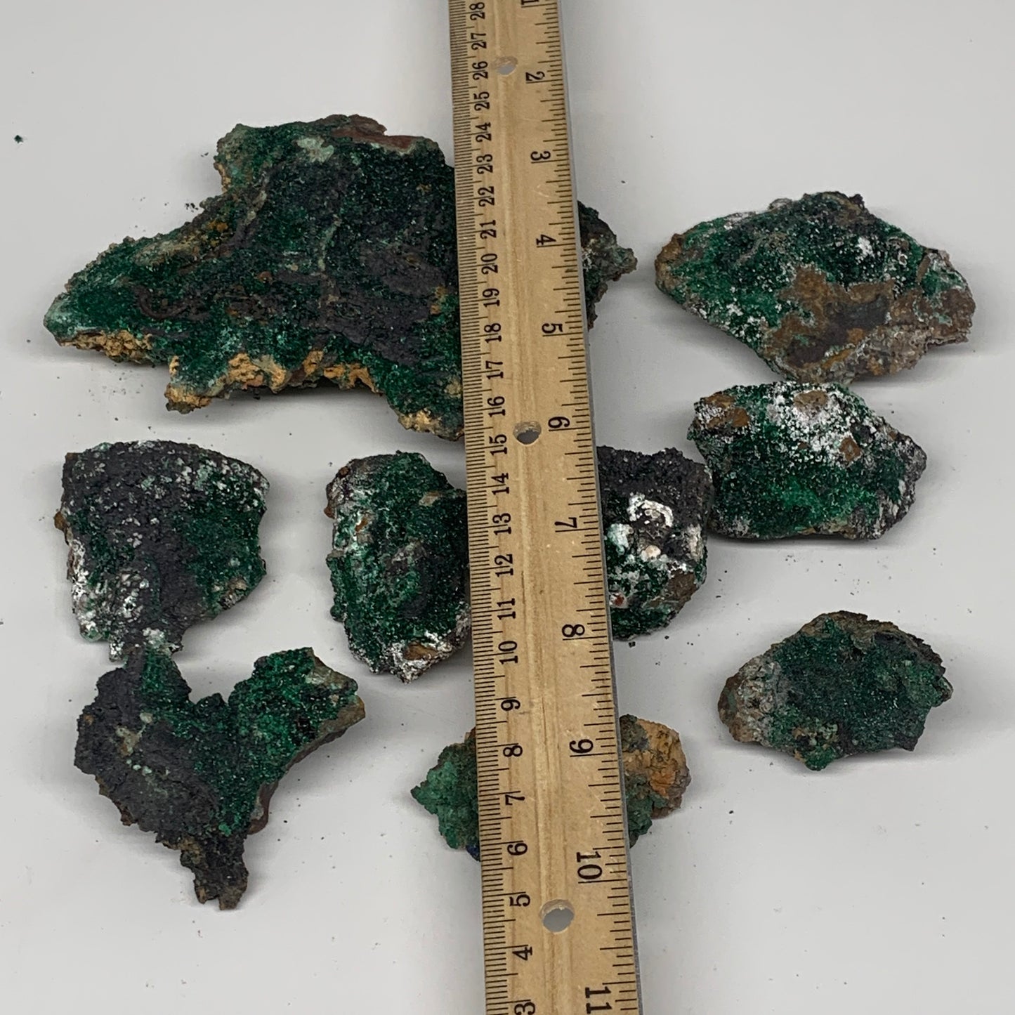 916g, 1.9"-5.2", 9pcs Lot, Malachite Mineral Specimen from Morocco, B11289