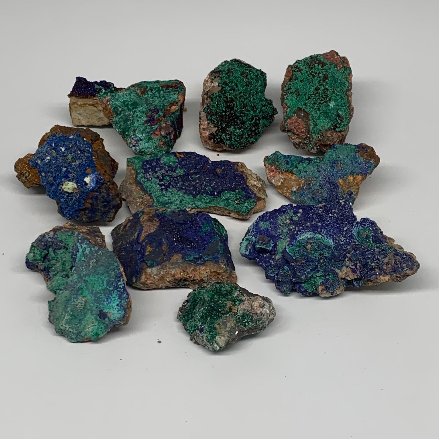 1214g, 1.9"-3.8", 10pcs Lot, Azurite Malachite Mineral Specimen @Morocco, B11291