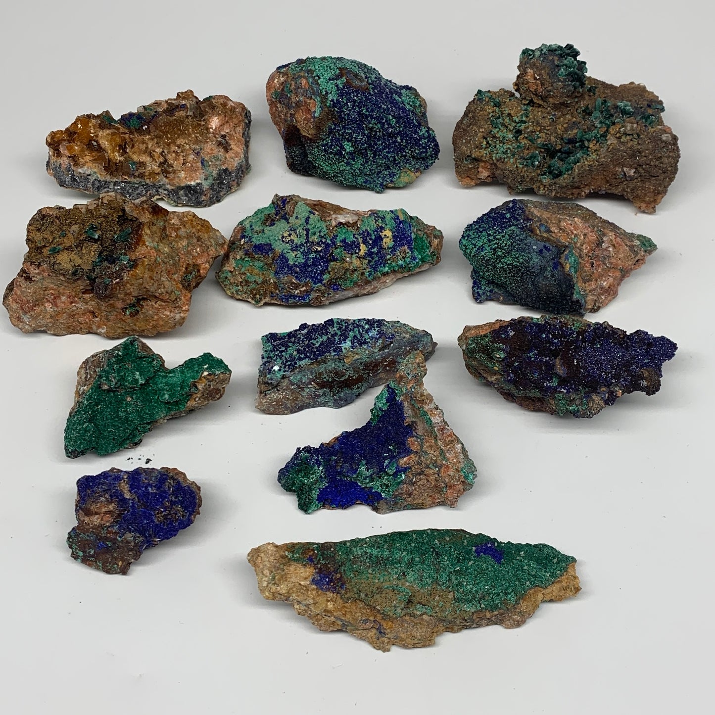 1762g, 1.8"-4.2", 12pcs Lot, Azurite Malachite Mineral Specimen @Morocco, B11292