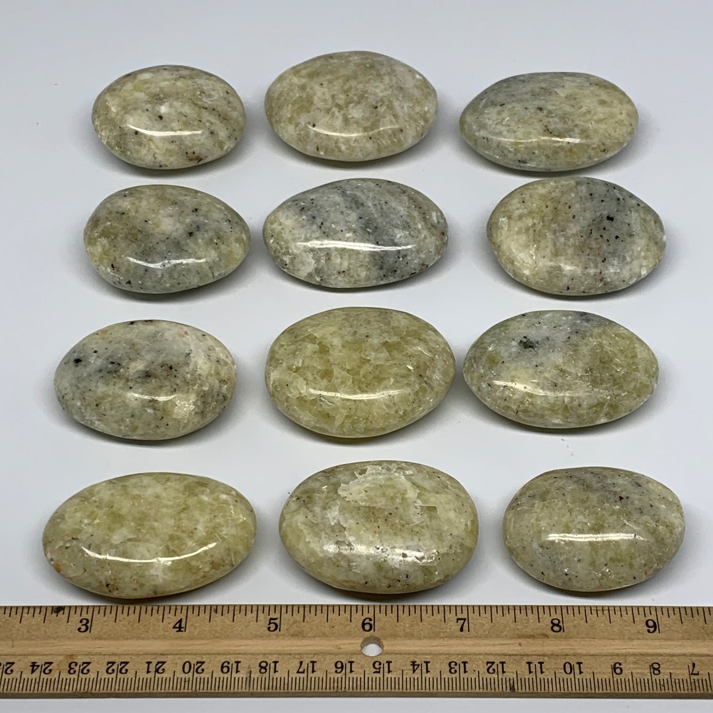 2.2 Lbs, 2.1"-2.4", 12pcs, Yellow Calcite Palm-Stone Crystal Polished Reiki, B17