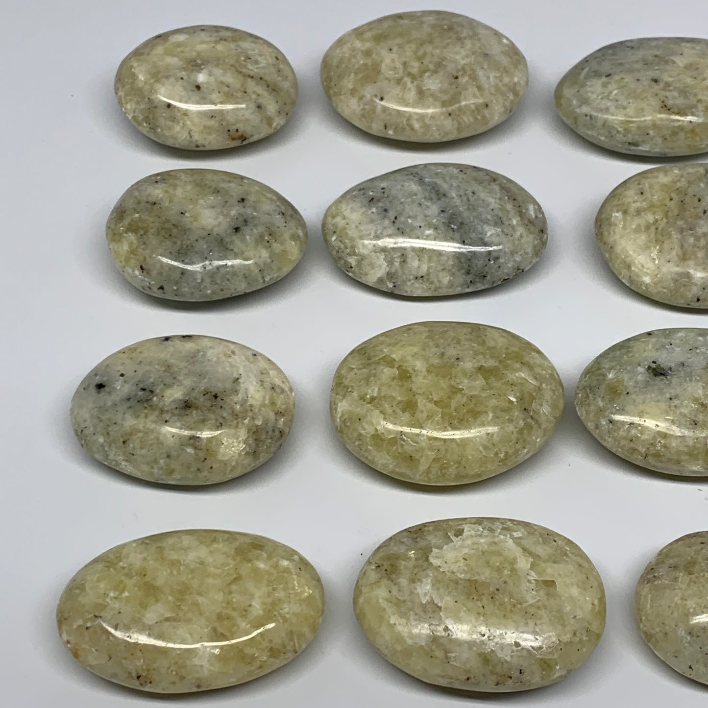 2.2 Lbs, 2.1"-2.4", 12pcs, Yellow Calcite Palm-Stone Crystal Polished Reiki, B17