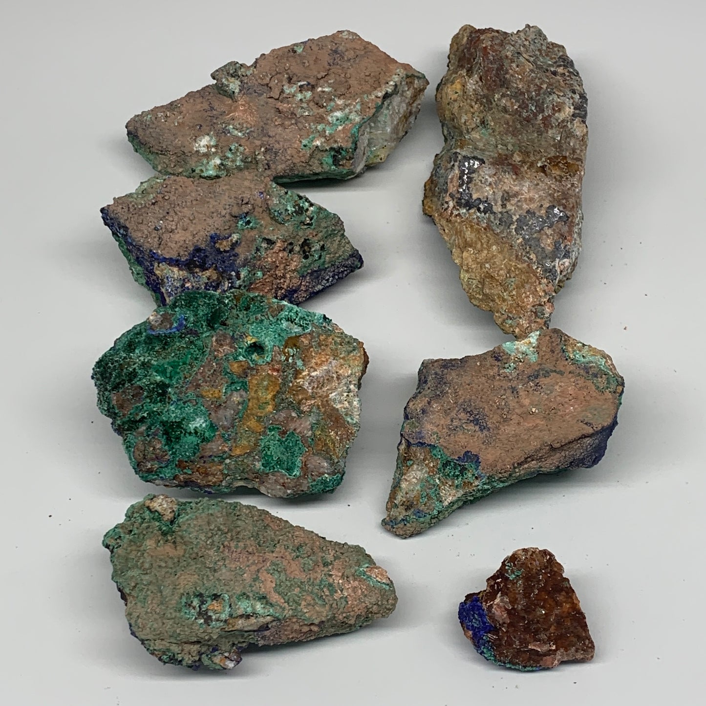 2450g, 1.4"-6.8", 7pcs Lot, Azurite Malachite Mineral Specimen @Morocco, B11293