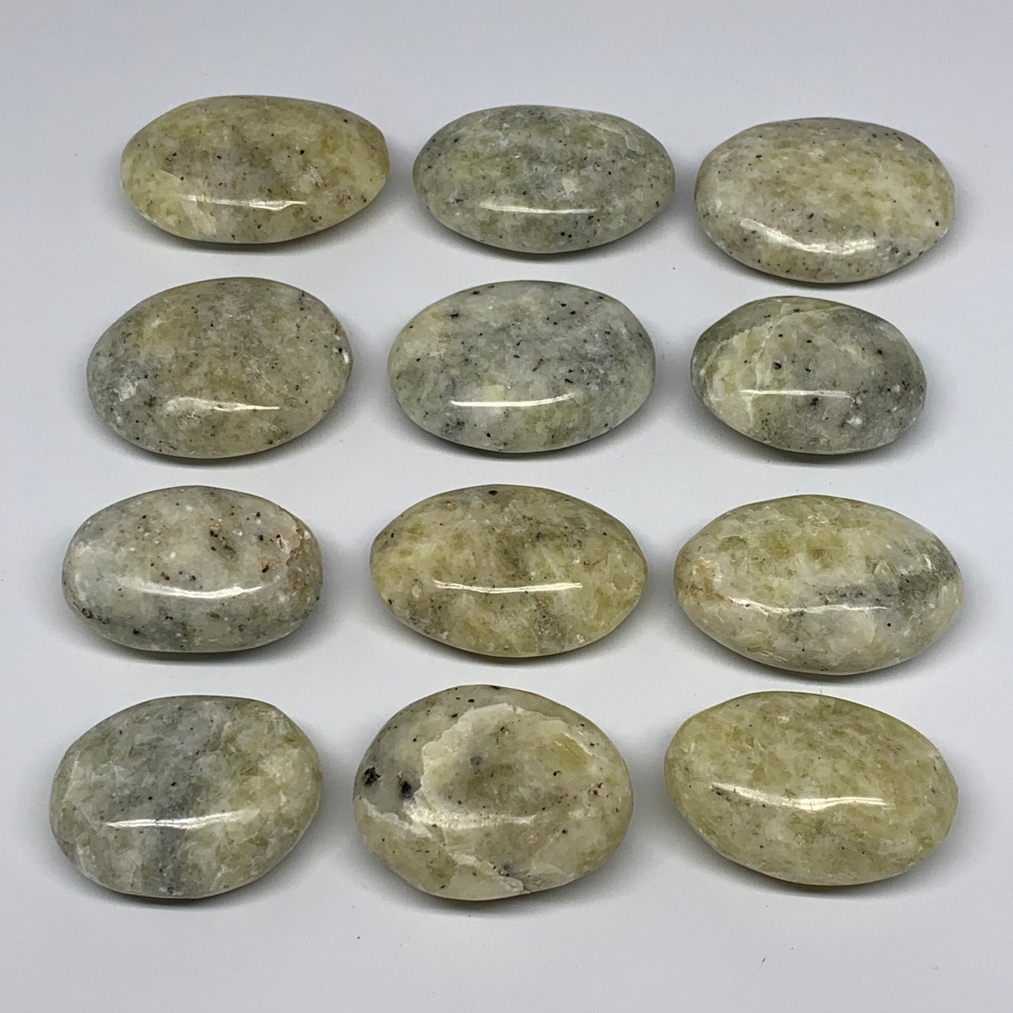 2.2 Lbs, 2"-2.5", 12pcs, Yellow Calcite Palm-Stone Crystal Polished Reiki, B1777