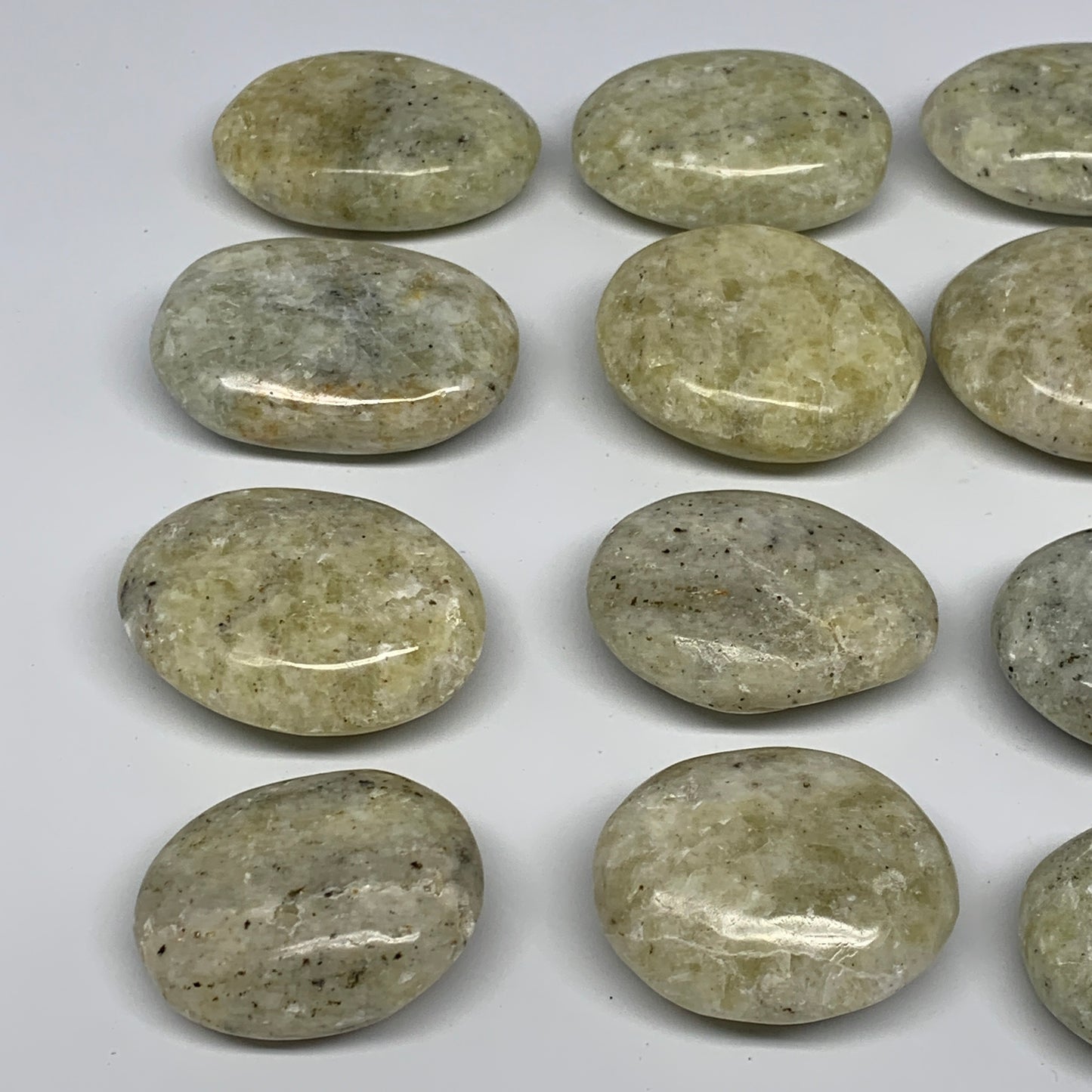 2.2 Lbs, 2"-2.4", 12pcs, Yellow Calcite Palm-Stone Crystal Polished Reiki, B1777