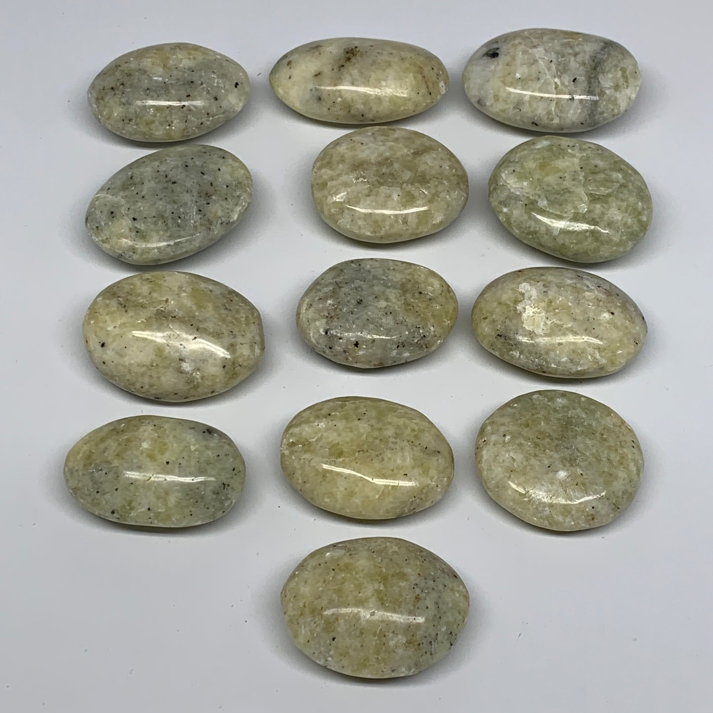 2.2 Lbs, 2"-2.5", 13pcs, Yellow Calcite Palm-Stone Crystal Polished Reiki, B1777