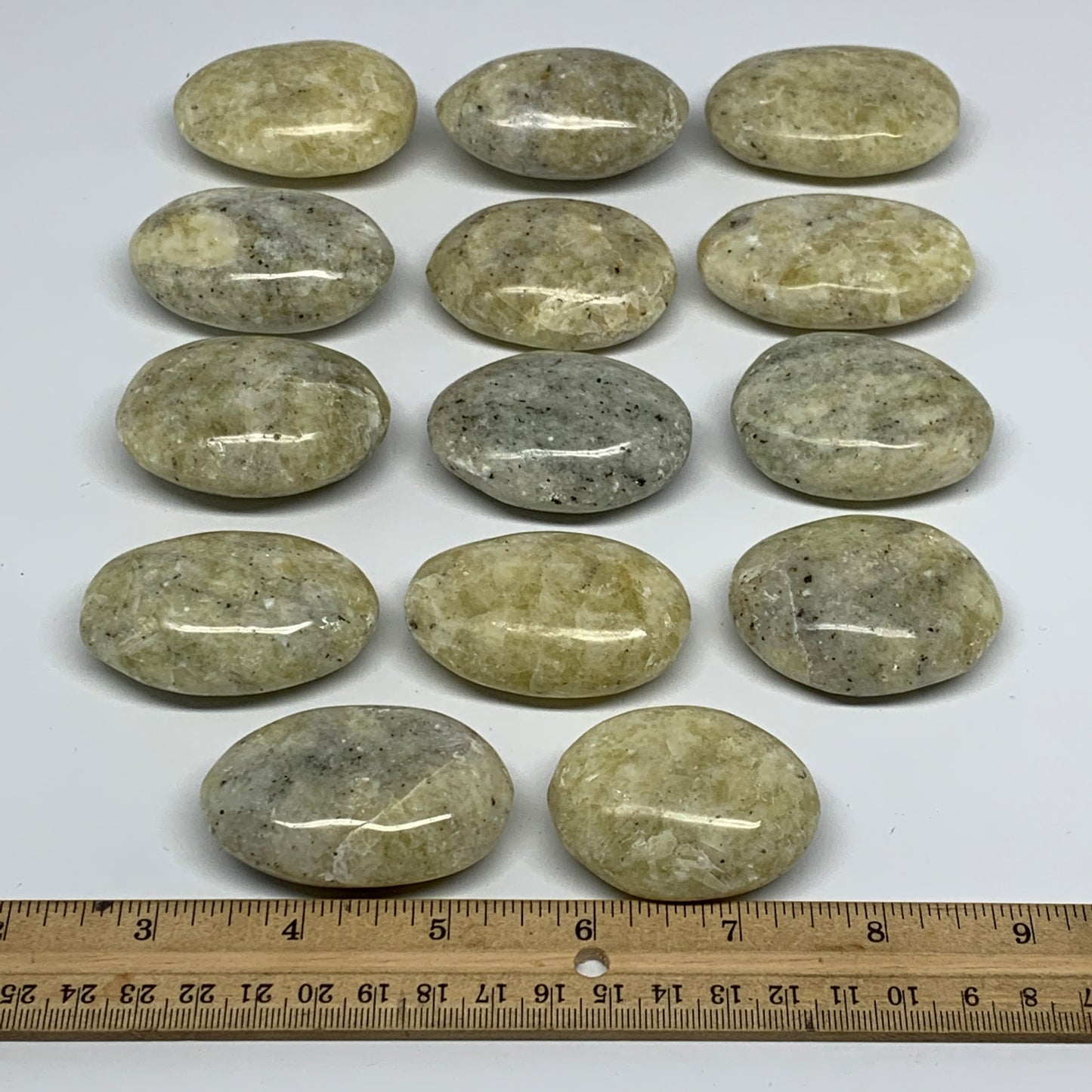 2.2 Lbs, 1.9"-2.4", 14pcs, Yellow Calcite Palm-Stone Crystal Polished Reiki, B17