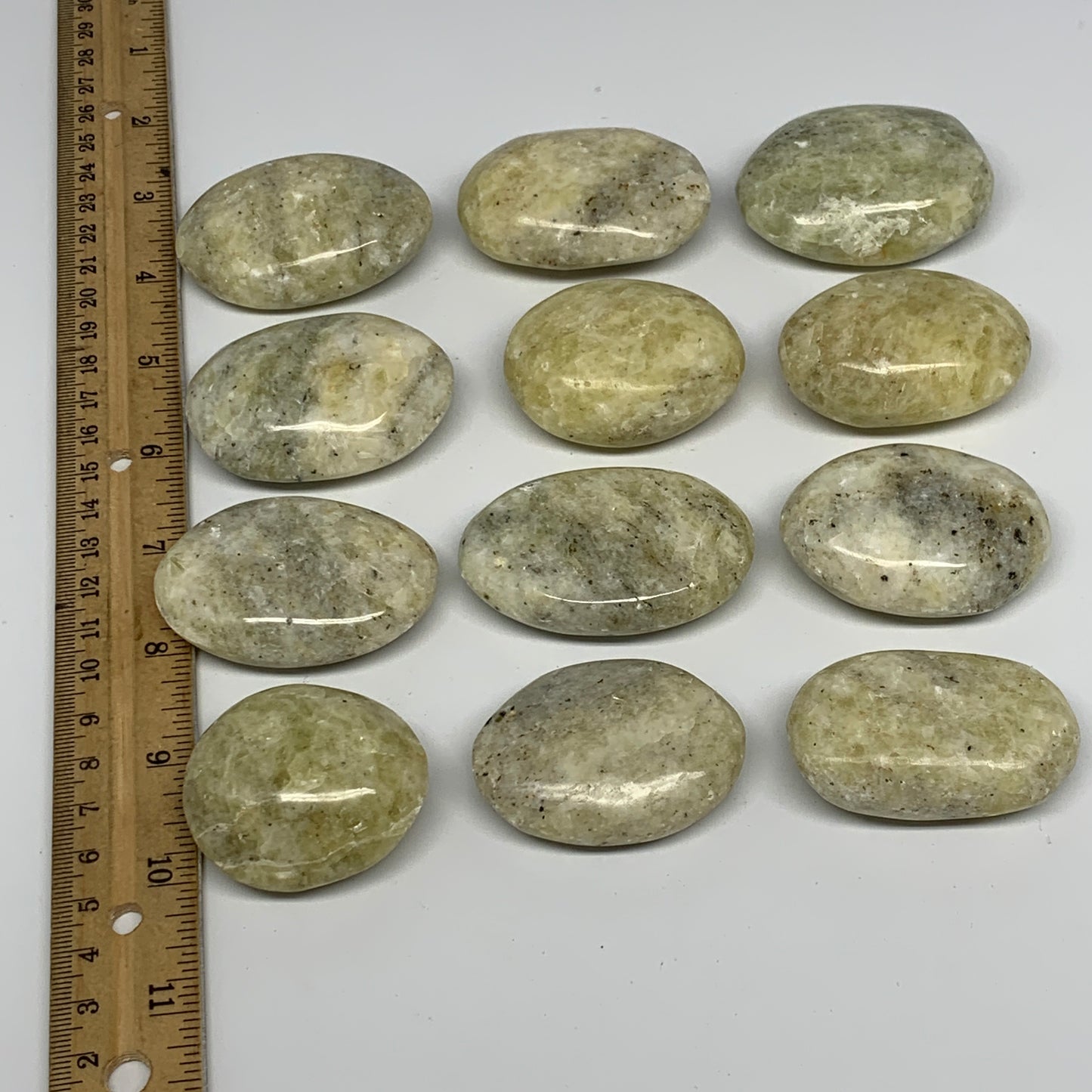 830g, 1.8"-2.3", 12pcs, Yellow Calcite Palm-Stone Crystal Polished Reiki, B17779