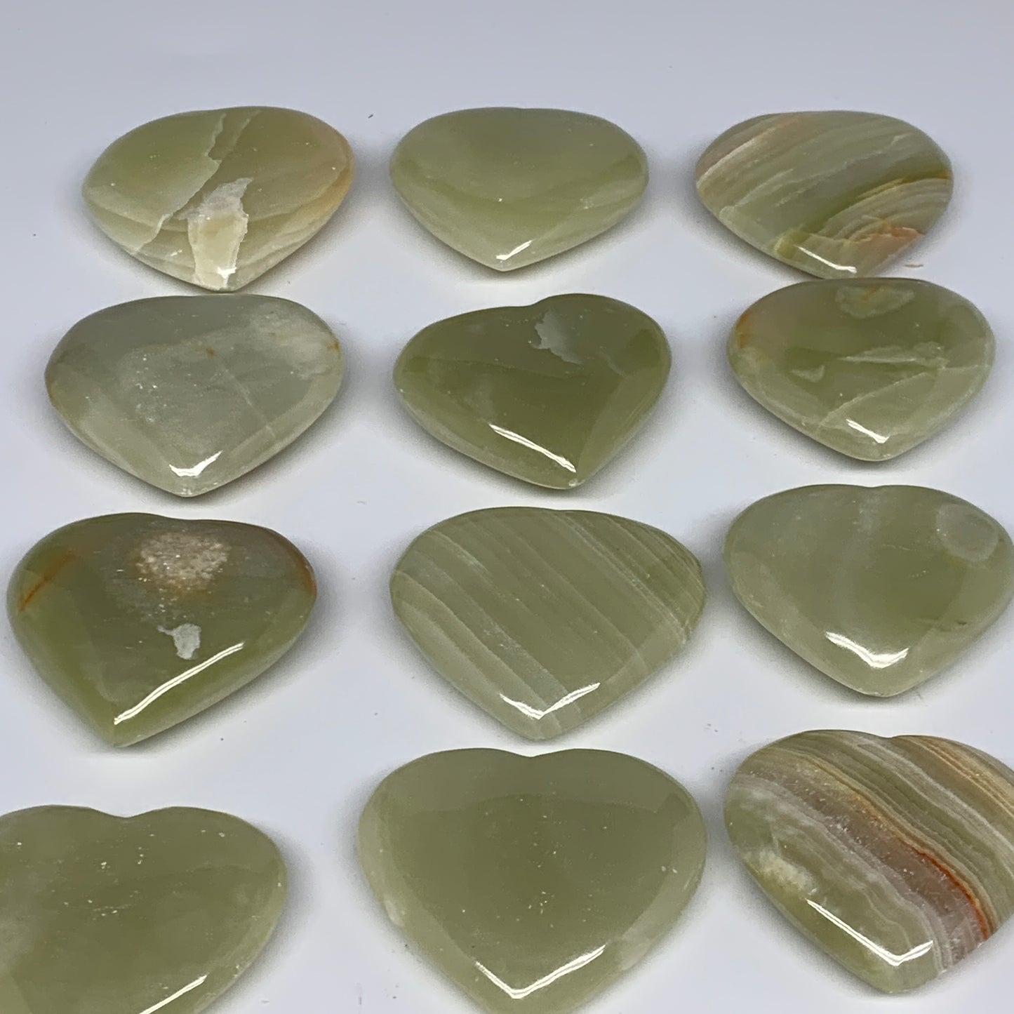 1000g (2.2 lbs) ,16 pcs, 1.6"- 2", Green Onyx Hearts from Afghanistan, B26639