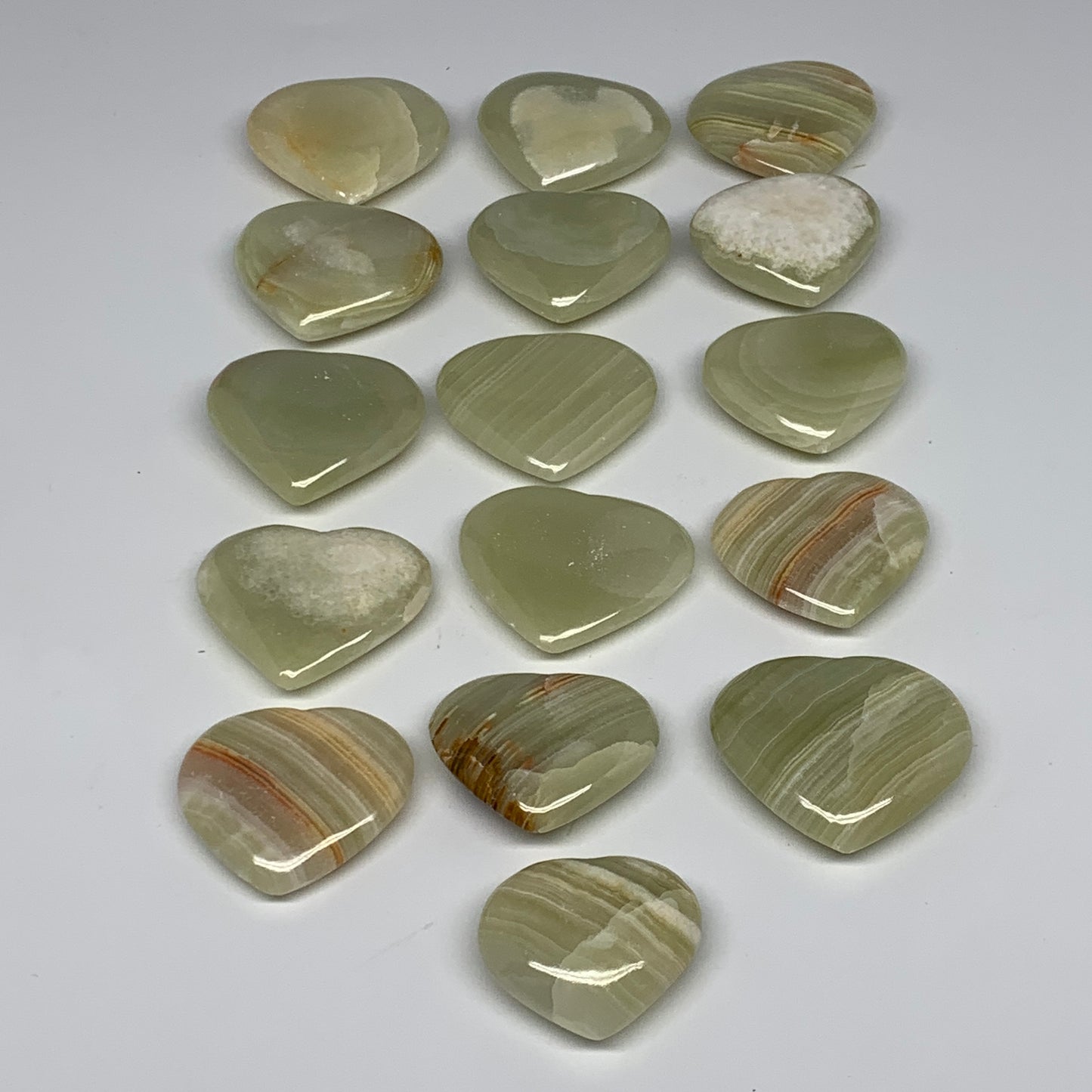 1000g (2.2 lbs) ,16 pcs, 1.6"- 2", Green Onyx Hearts from Afghanistan, B26639