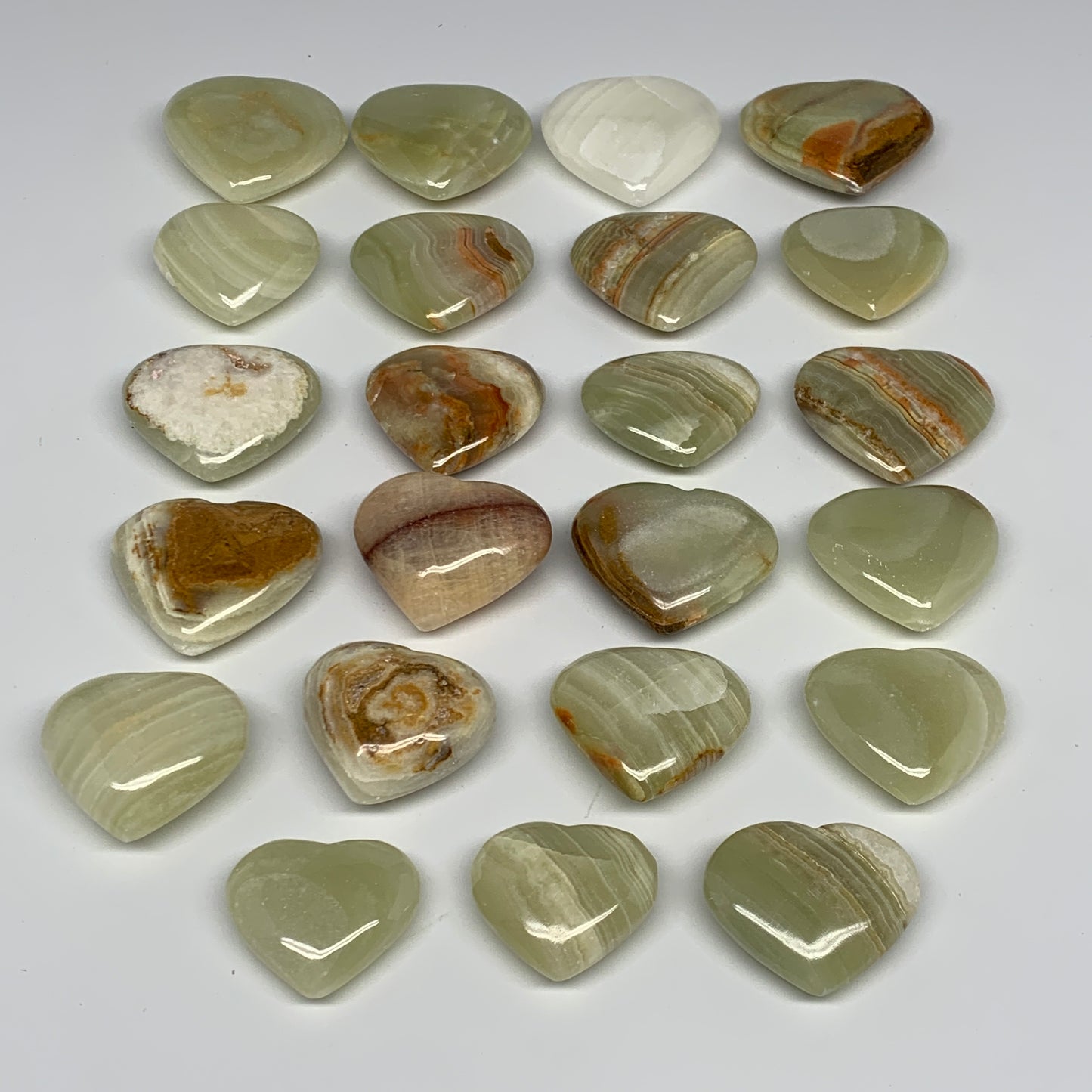 1000g (2.2 lbs) ,23 pcs, 1.3"- 1.9", Green Onyx Hearts from Afghanistan, B26640