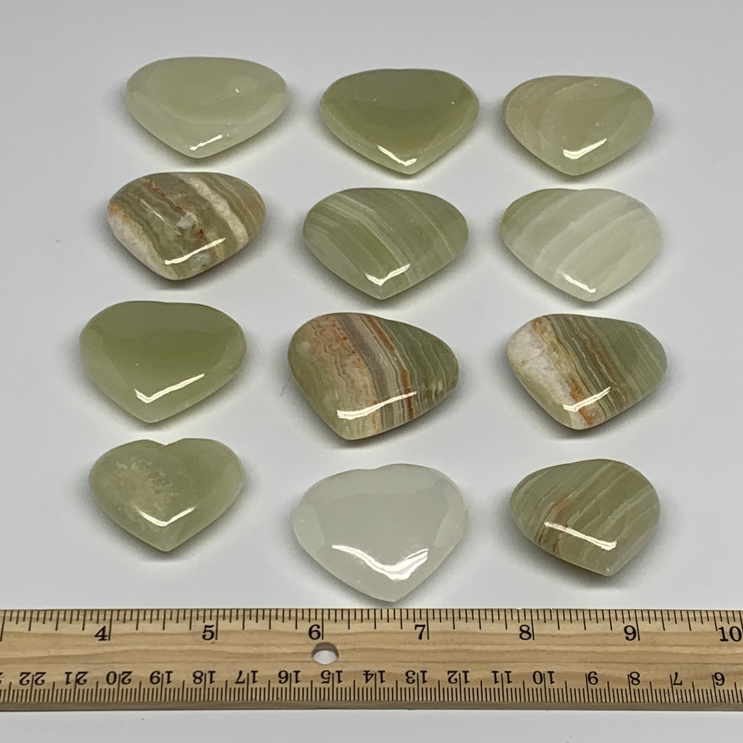 463g (1.02 lbs) ,12 pcs, 1.4"- 1.7", Green Onyx Hearts from Afghanistan, B26642