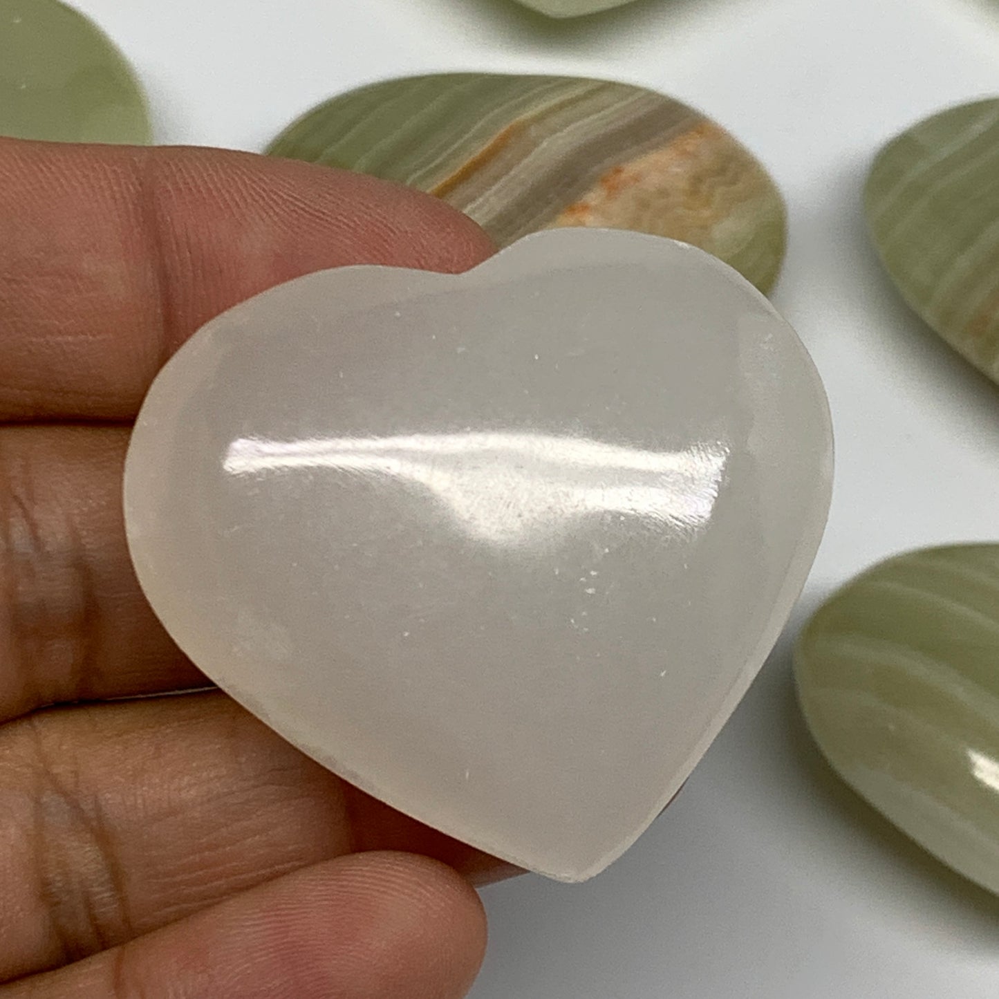 463g (1.02 lbs) ,12 pcs, 1.4"- 1.7", Green Onyx Hearts from Afghanistan, B26642