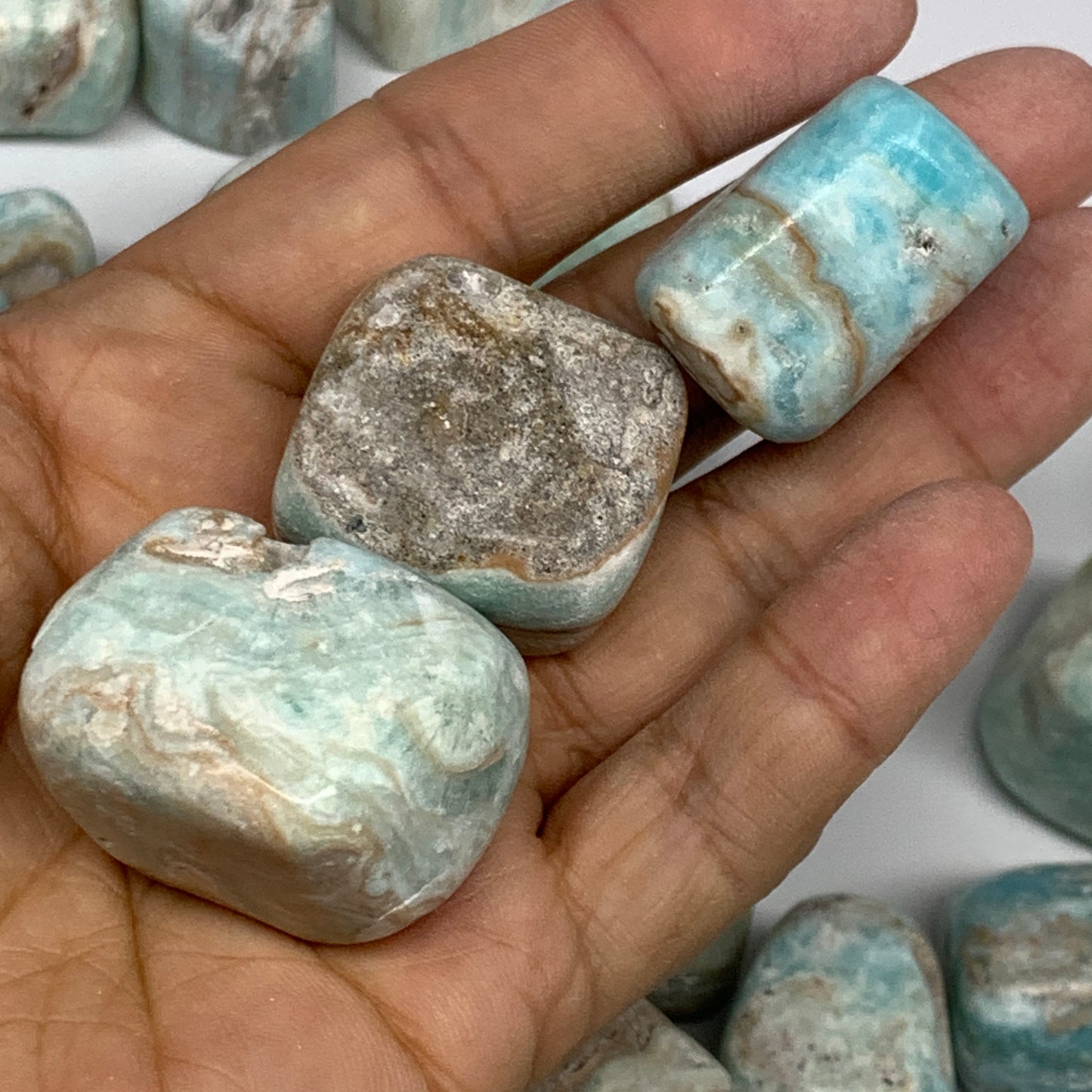 1000g, 1"-1.4", 36pcs, Blue Aragonite Tumbled Crystal Stones @Afghanistan, B2666