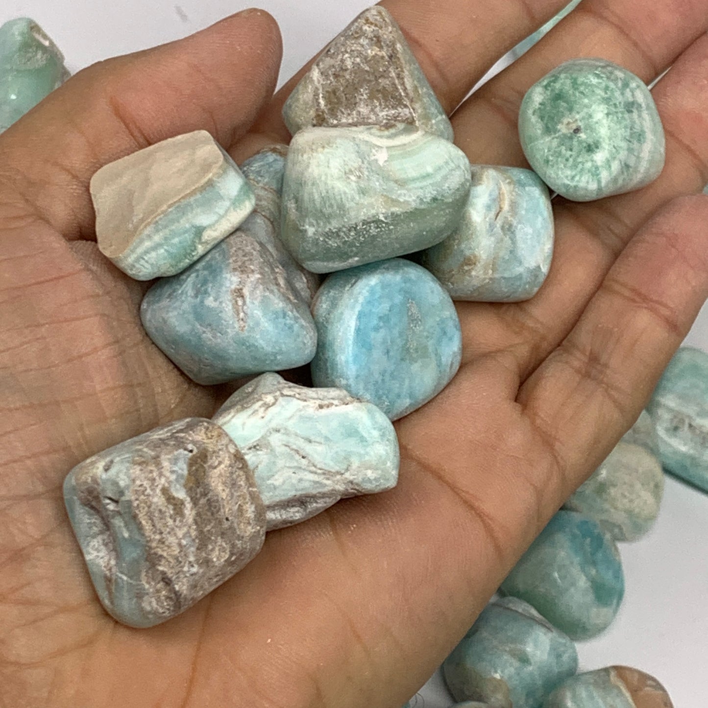 1000g, 0.8"-1.1", 77pcs, Blue Aragonite Tumbled Crystal Stones @Afghanistan, B26