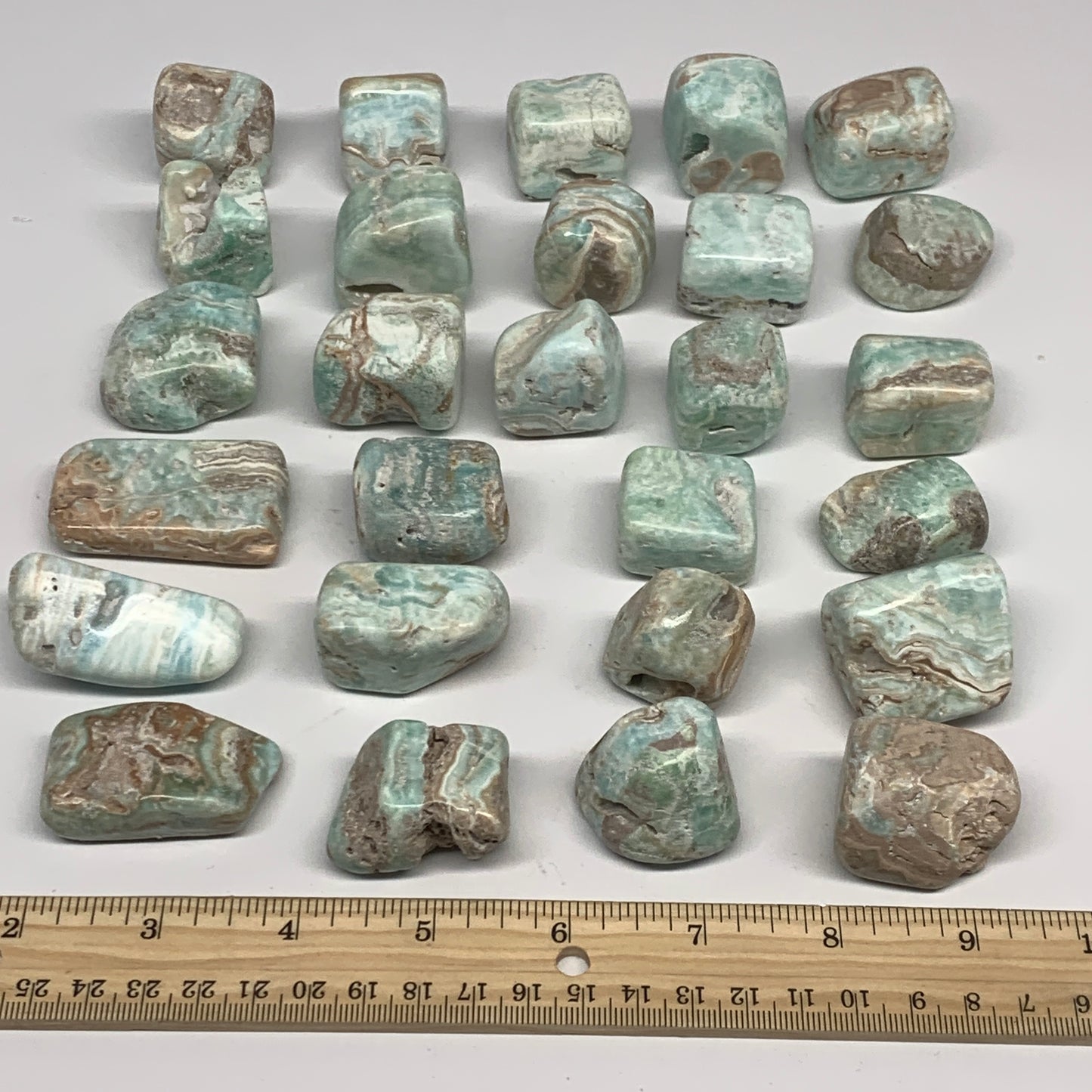 1000g, 1"-1.9", 27pcs, Blue Aragonite Tumbled Crystal Stones @Afghanistan, B2666