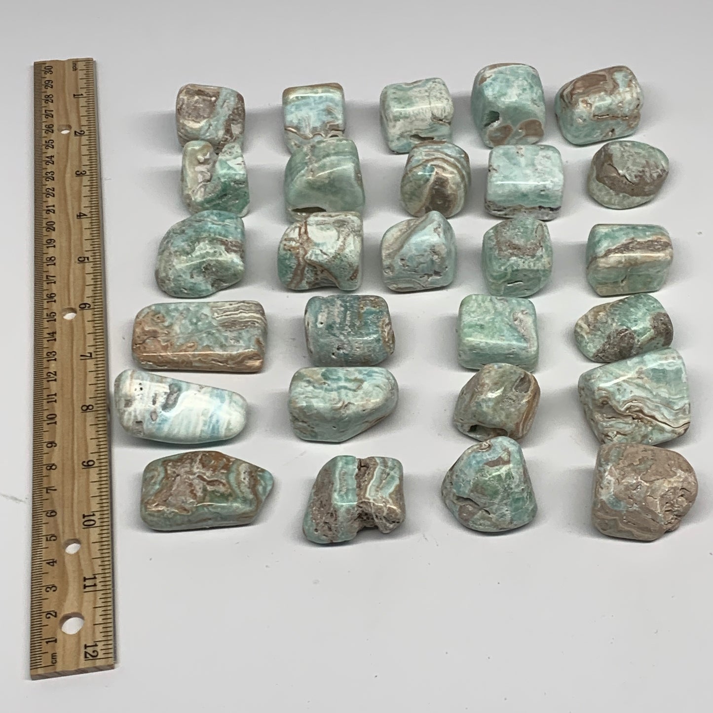 1000g, 1"-1.9", 27pcs, Blue Aragonite Tumbled Crystal Stones @Afghanistan, B2666