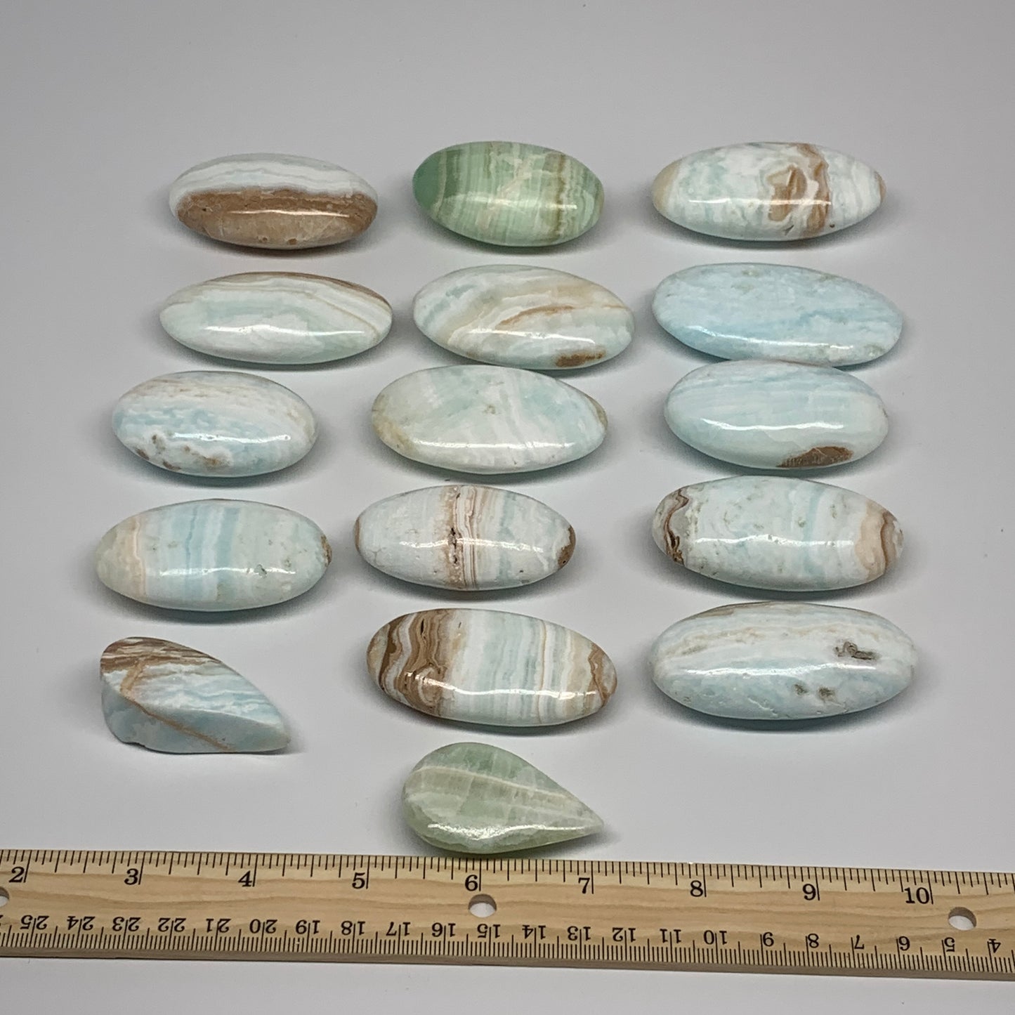 2.22 lbs, 1.9"-2.8", 16pcs, Caribbean Calcite Palm-Stone Polished, B26279