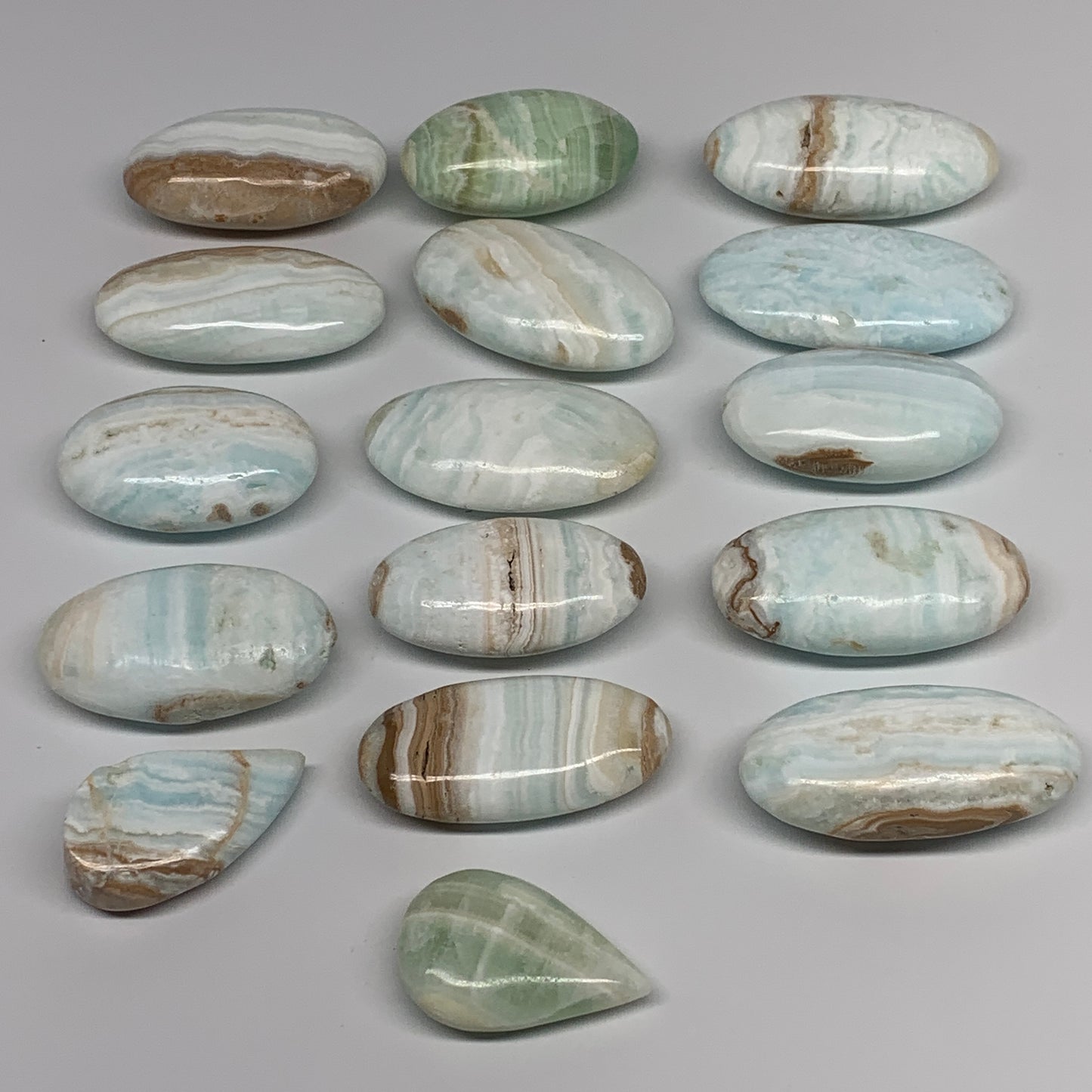 2.22 lbs, 1.9"-2.8", 16pcs, Caribbean Calcite Palm-Stone Polished, B26279