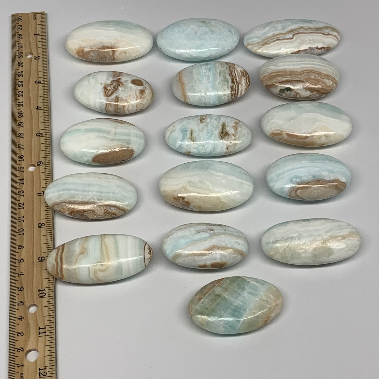 2.25 lbs, 2.1"-2.9", 16pcs, Caribbean Calcite Palm-Stone Polished, B26281