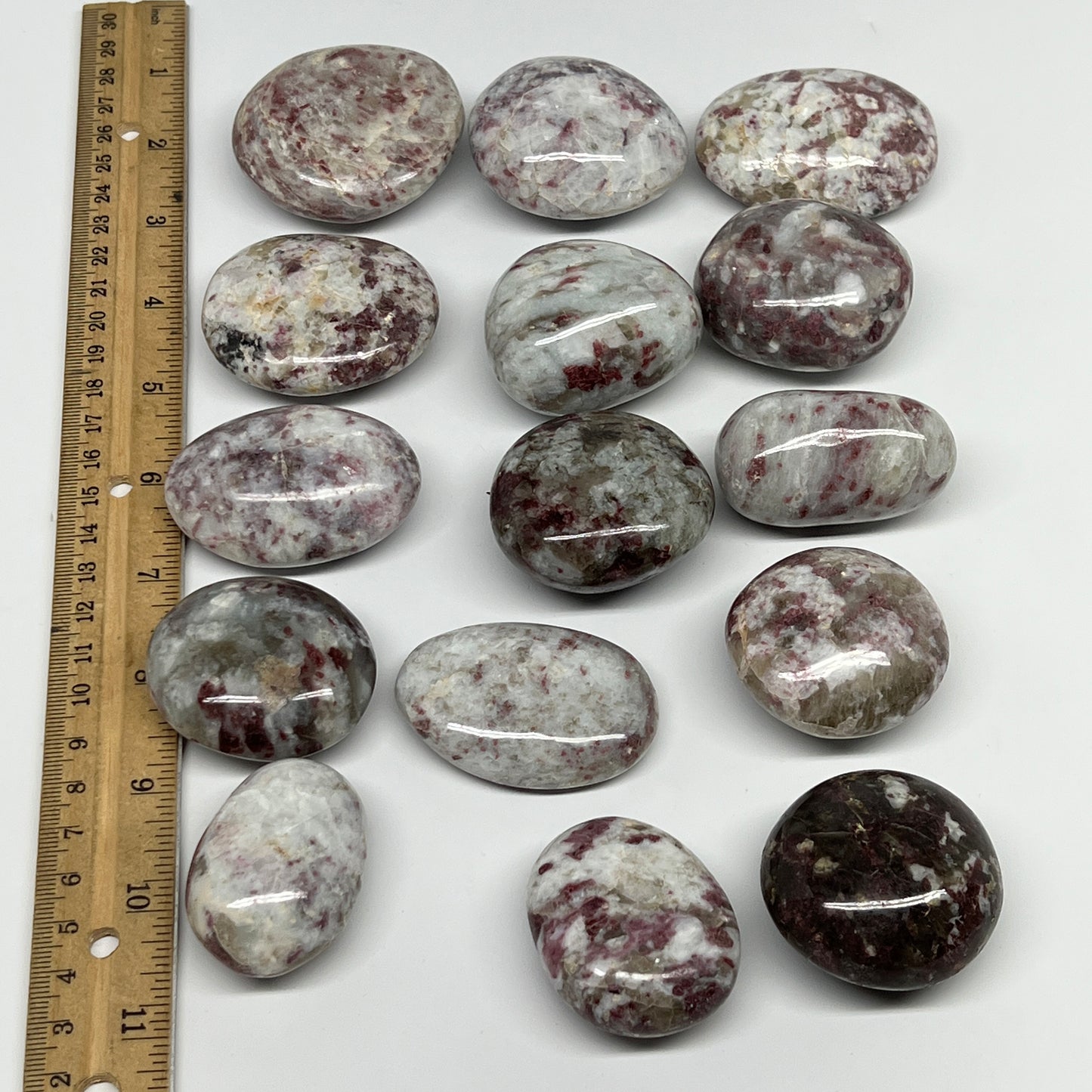 2.2 Lbs, 1.7"-2.2", 15pcs, Rubellite Tourmaline Palm-Stone Polished, B21032
