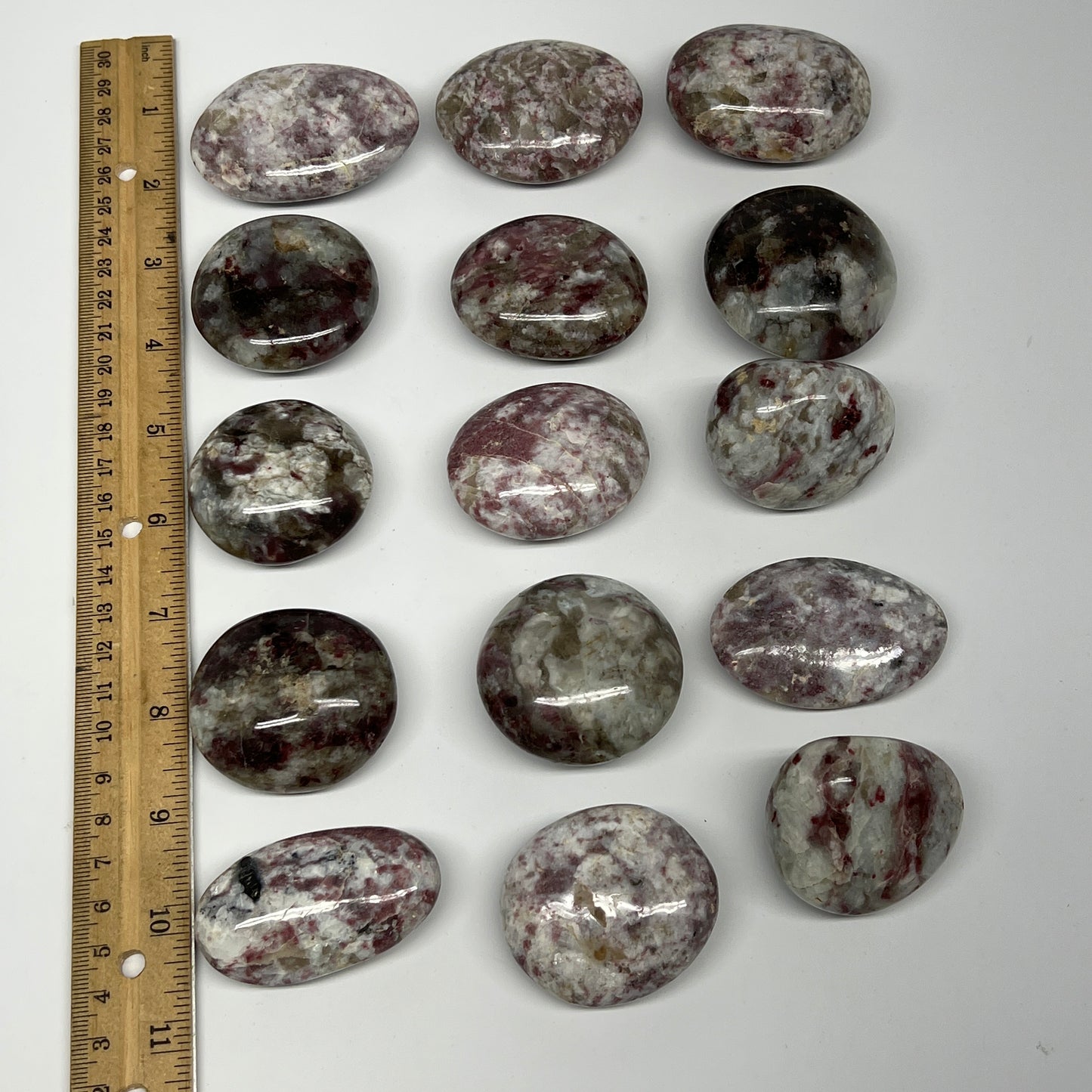 2.2 Lbs, 1.8"-2.5", 15pcs, Rubellite Tourmaline Palm-Stone Polished, B21036