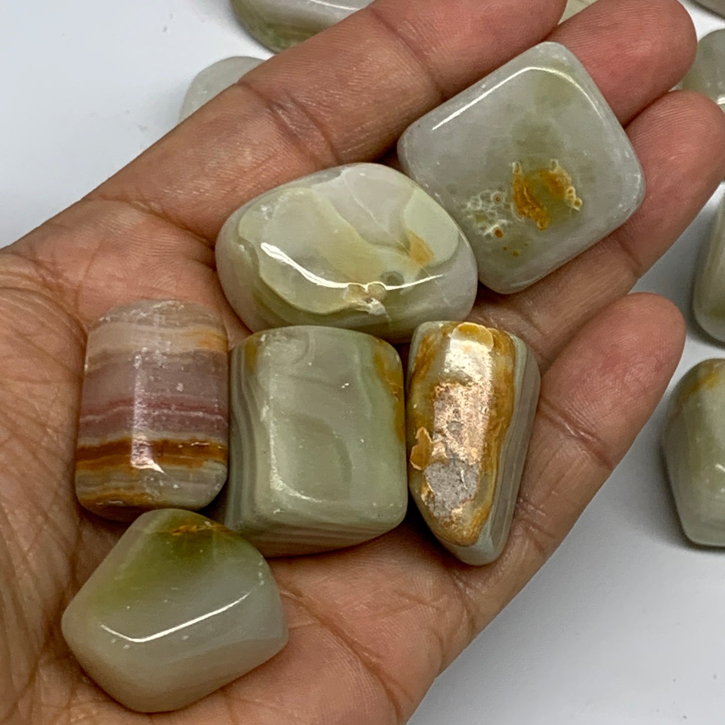 1000g, 0.9"-1.4", 39pcs, Green/Banded Onyx Tumbled Stones @Afghanistan, B26690