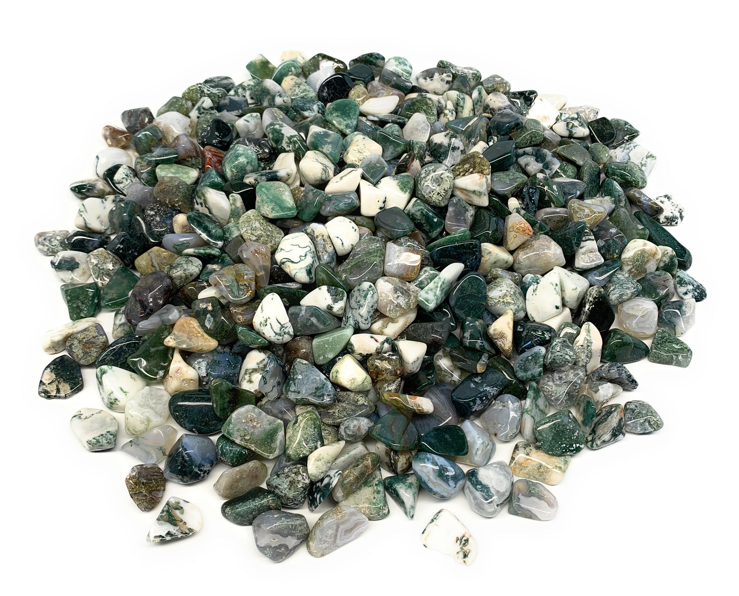 2.2 lbs, 0.5"-0.9", Moss Agate Chips Gravel Tumbled Crystal Polished Stones