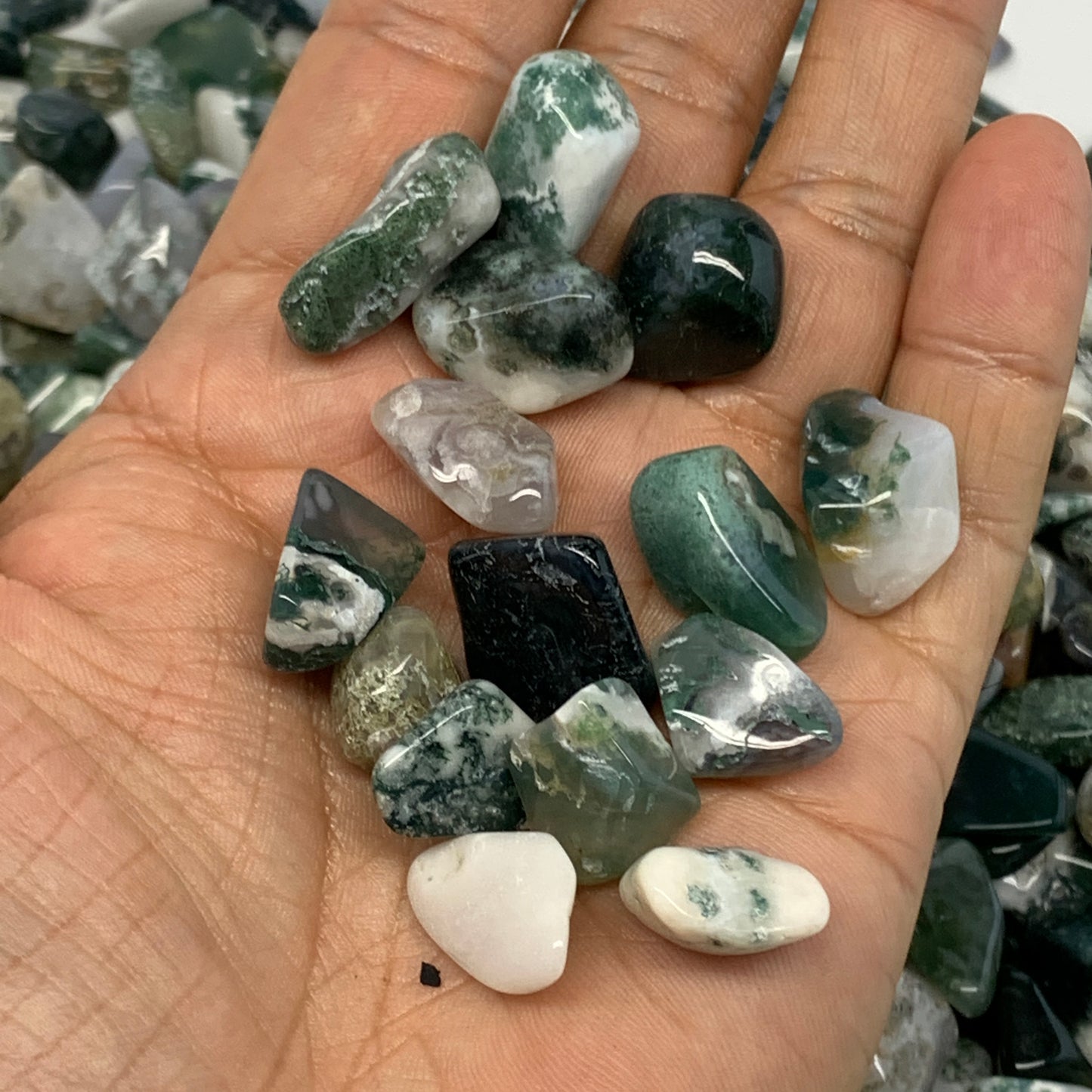 2.2 lbs, 0.5"-0.9", Moss Agate Chips Gravel Tumbled Crystal Polished Stones