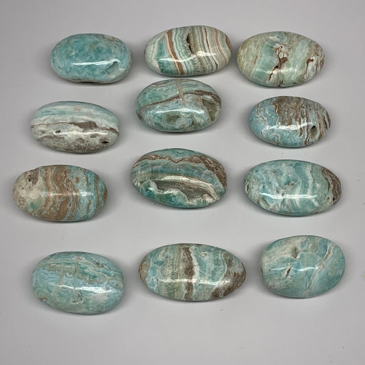 2.22 lbs, 2.2"-2.6", 12pcs, Blue Aragonite Calcite Palm-Stone Polished, B26403