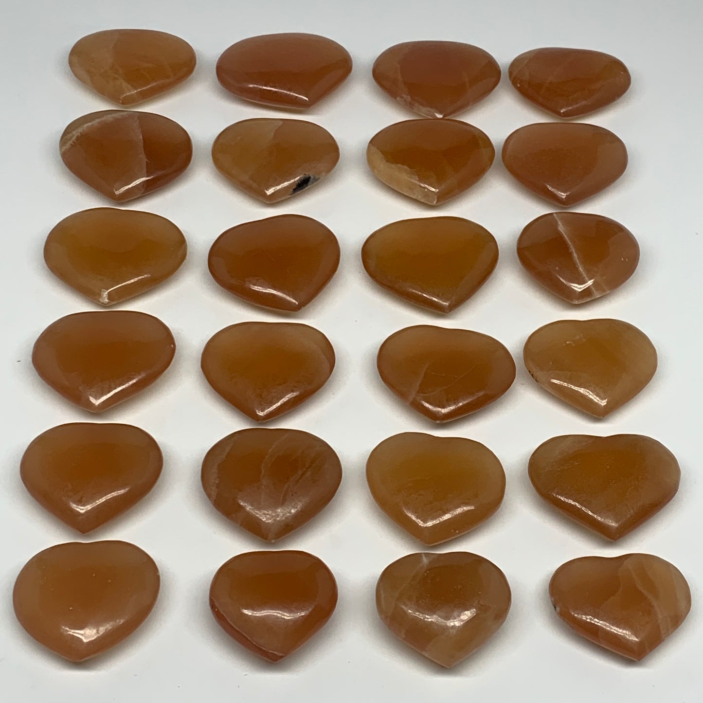 5.12 lbs ,24 pcs, 1.8"- 2.5", Natural Honey Calcite Hearts from Afghanistan, B26