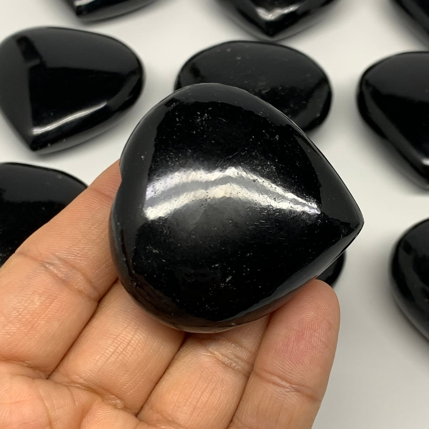 790g (1.7 lbs) , 13 pcs, 1.9"- 2", Black Obsidian Hearts Gemstone Polished Cryst