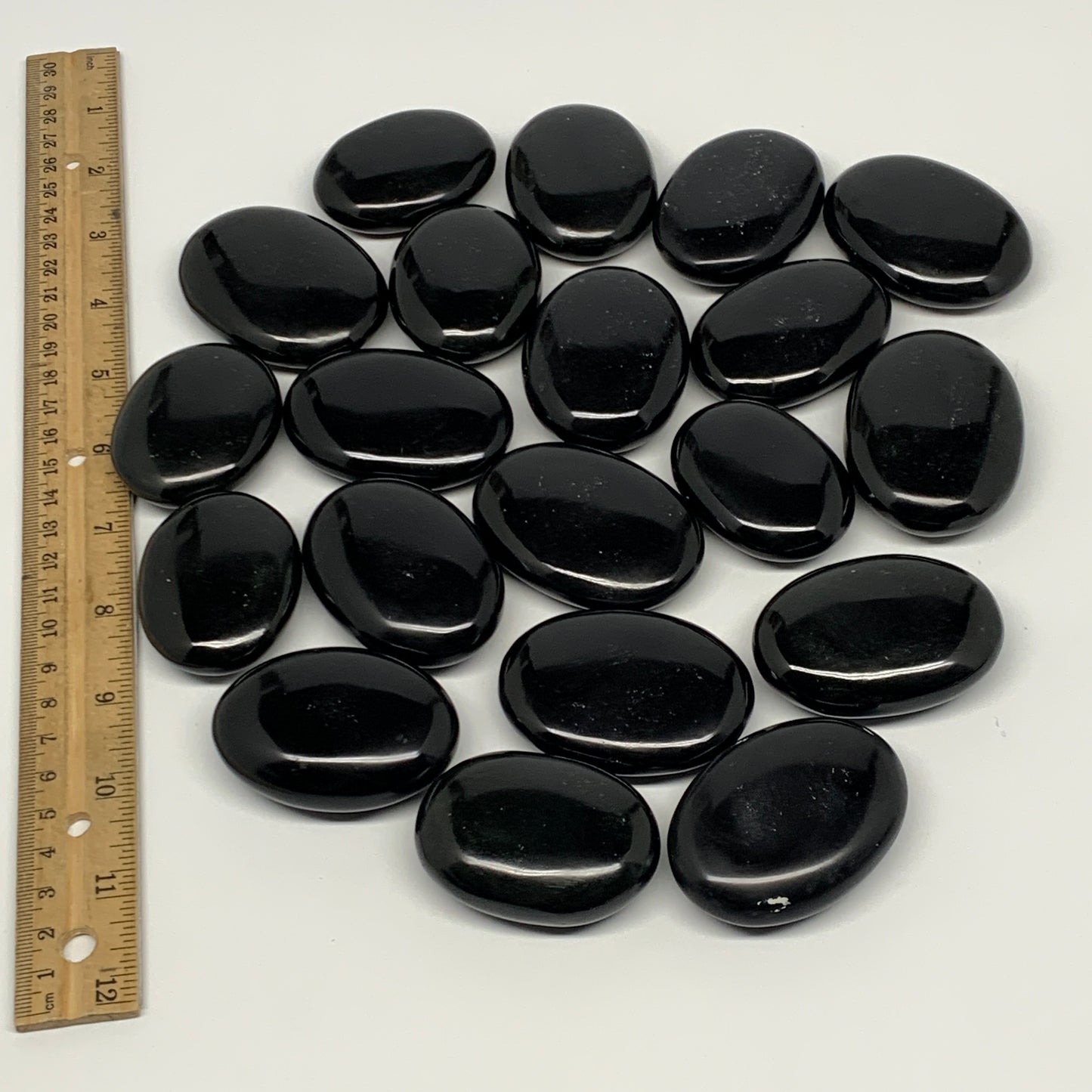 2.6 lb, 2"-2.5", 20 pcs, Black Obsidian Palm-Stone Polished Reiki Crystal, B2205