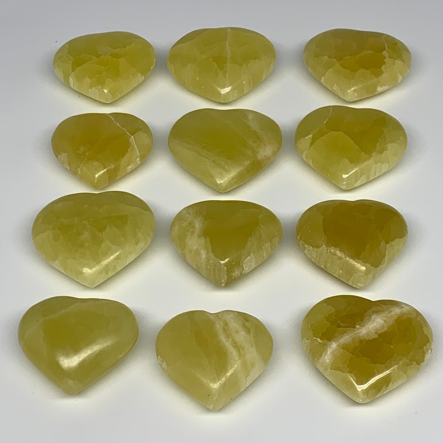 1015g (2.2 lbs) ,12 pcs, 1.7"- 2", Lemon Calcite Hearts @Afghanistan, B26837