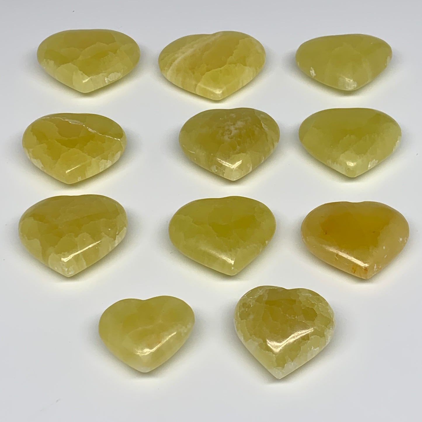 1010g (2.2 lbs) ,11 pcs, 1.5"- 2.3", Lemon Calcite Hearts @Afghanistan, B26838