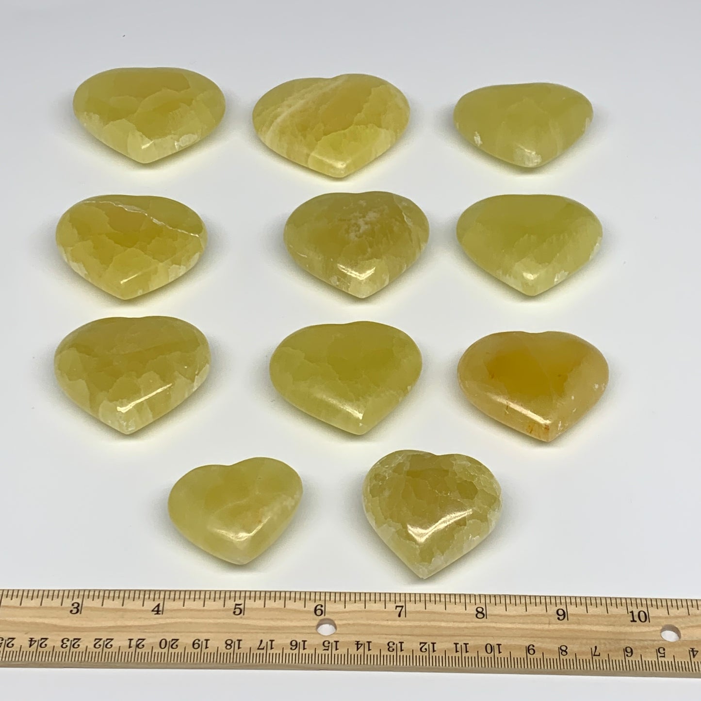 1010g (2.2 lbs) ,11 pcs, 1.5"- 2.3", Lemon Calcite Hearts @Afghanistan, B26838