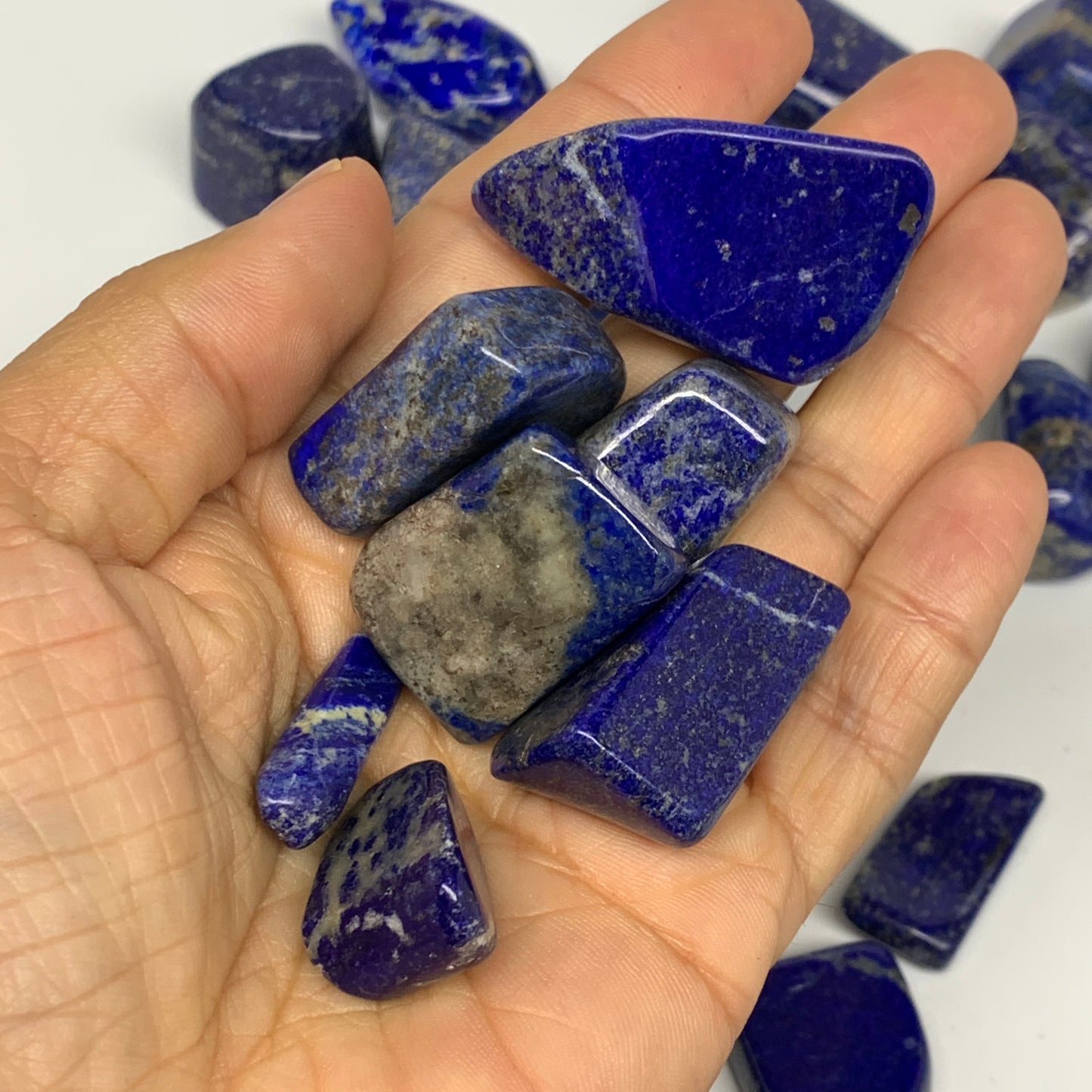 2.2 lb, 0.7"-2.2",72 pcs, Lapis Lazuli Tumbled Stone Polished @Afghanistan,B2689